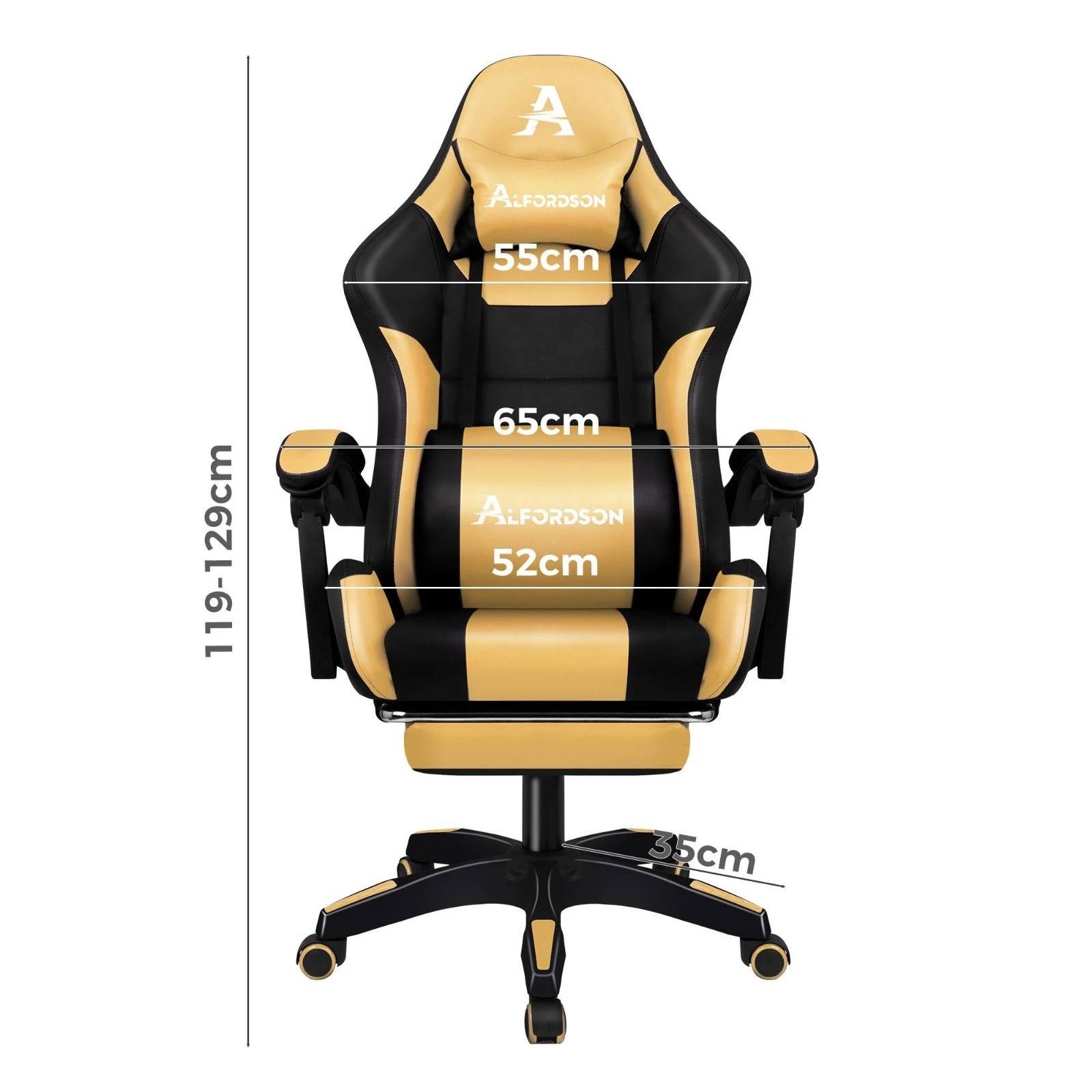 3 Alfordson Gaming Office Chair Extra Large Pillow Racing Executive Footrest Seat - Gold, 3 of 10