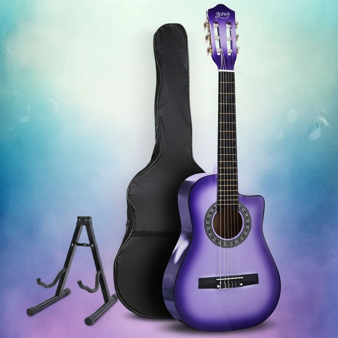 6 Alpha 34 Inch Classical Guitar Wooden Body Nylon String w/ Stand Beignner - Multi, 6 of 6