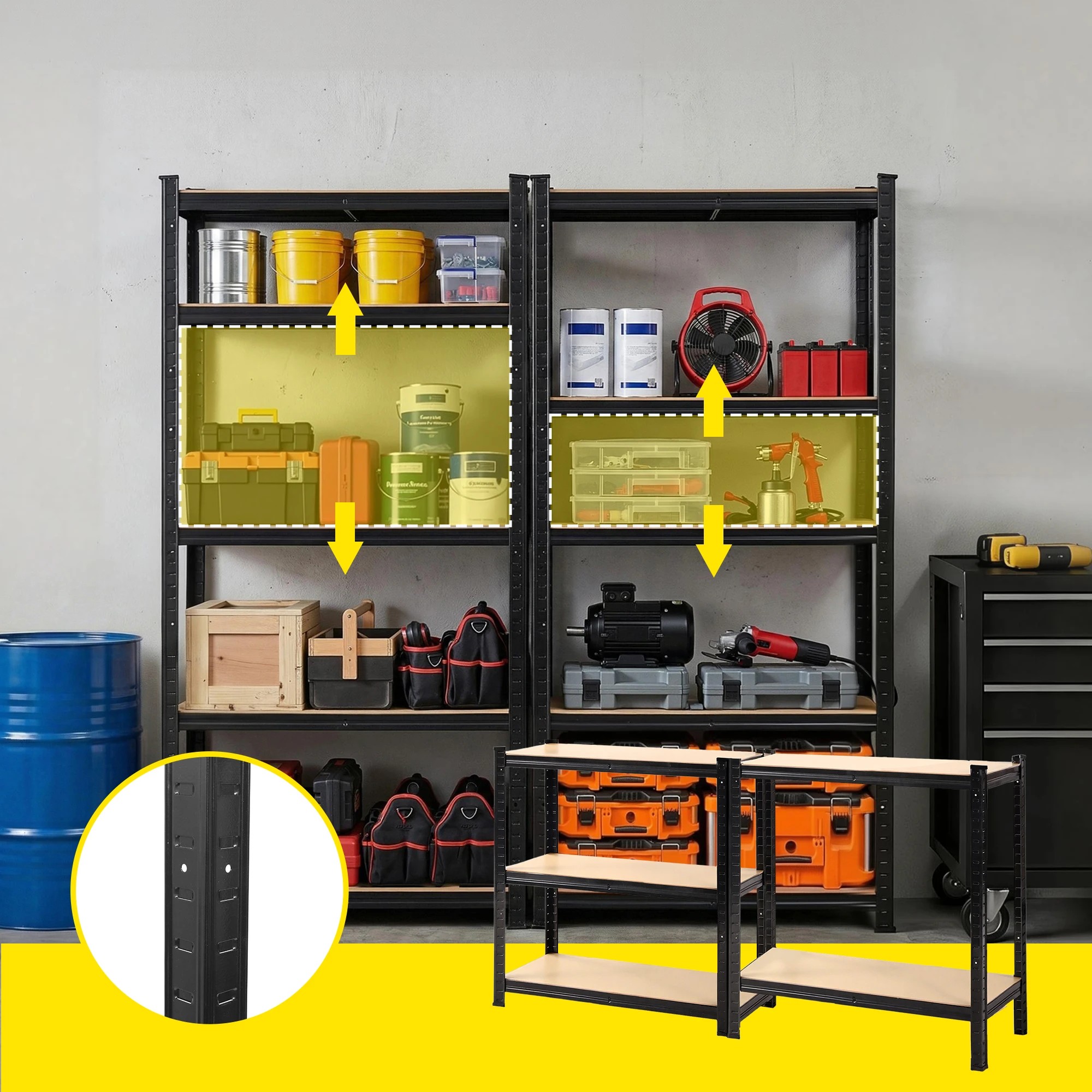 5 Giantz 2-Rack Garage Shelving 1.5X0.7m Warehouse Shelves Storage Rack Pallet Racking - Black, 5 of 8