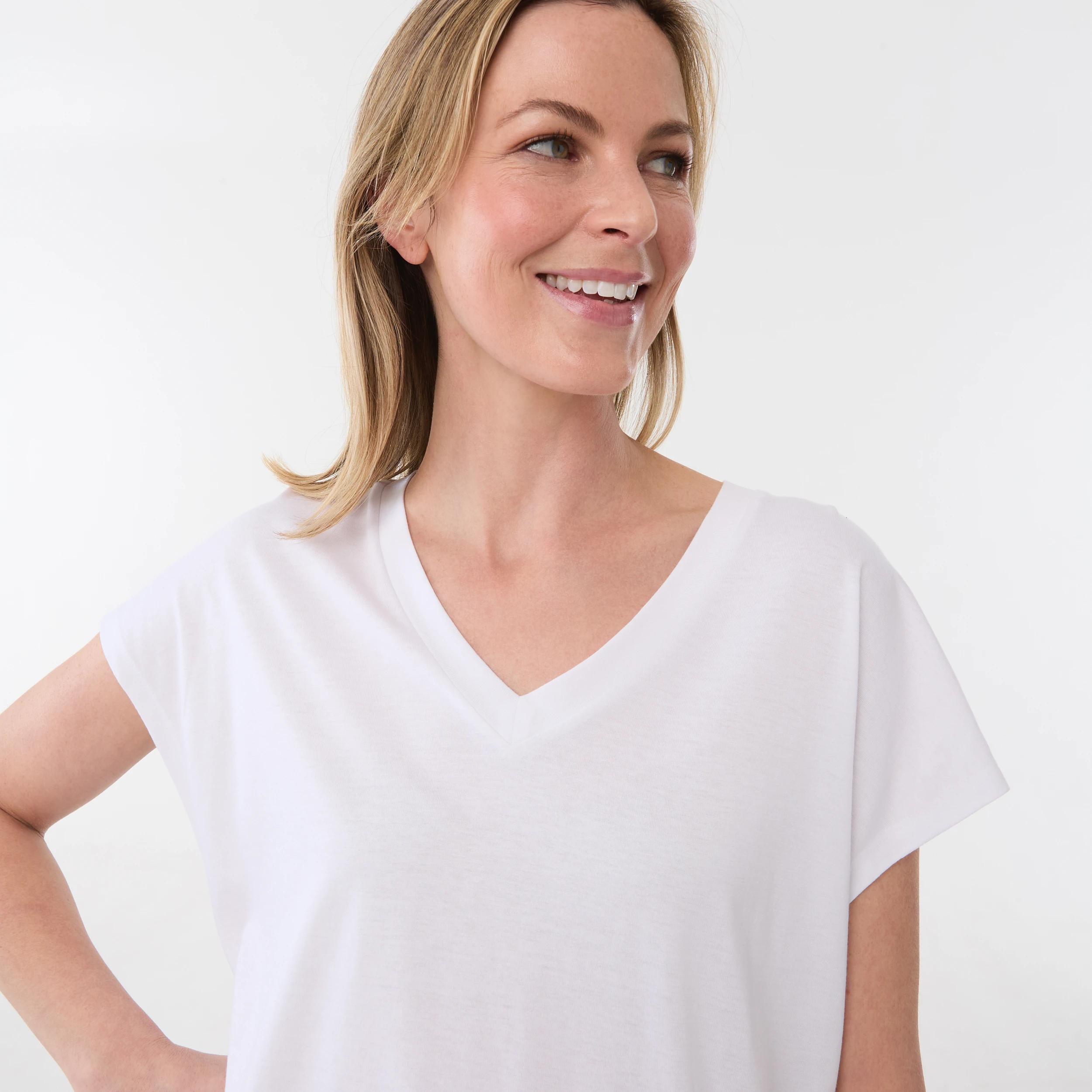 4 Short Extended Sleeve V-Neck T-shirt WHITE, 4 of 5