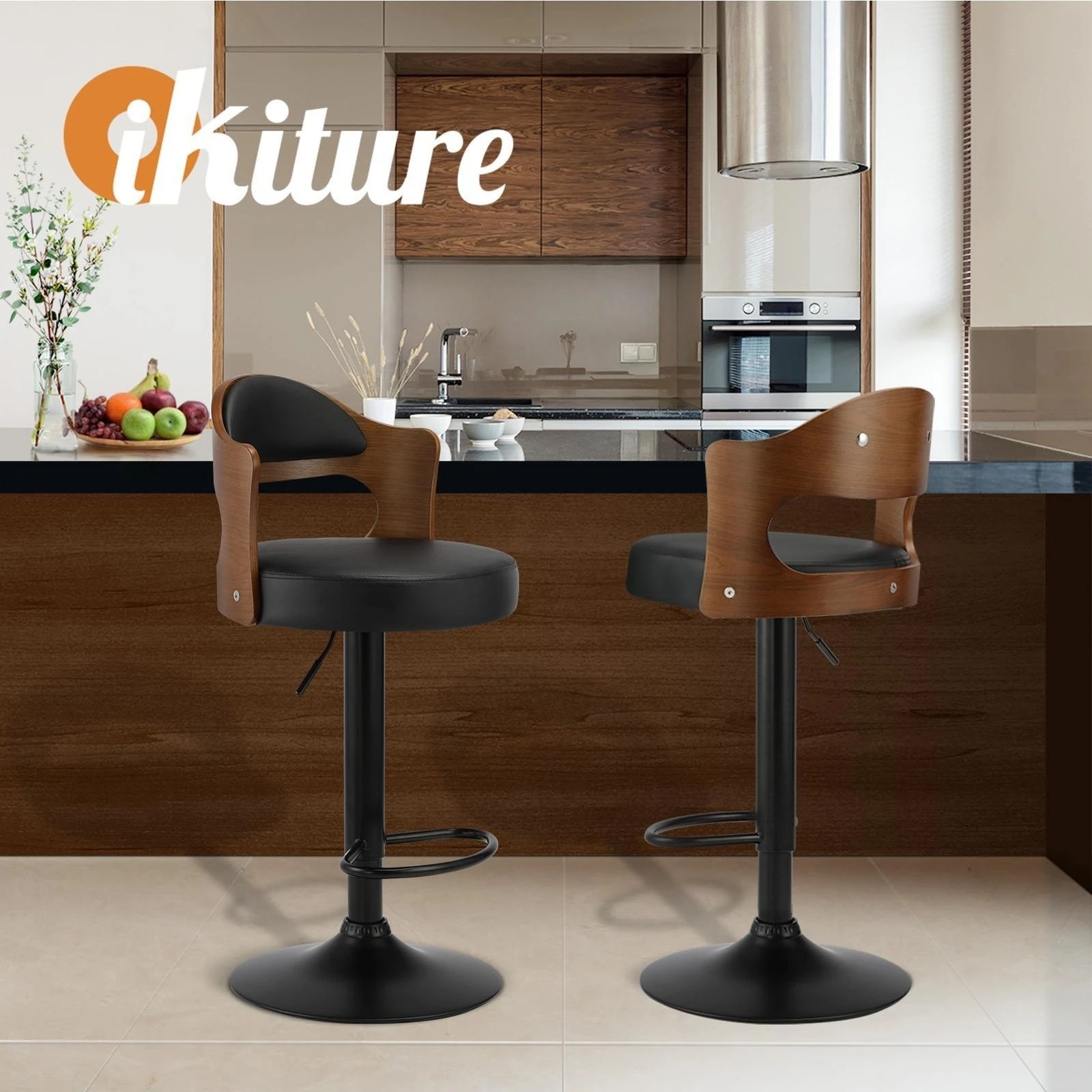 9 Oikiture Set Of 4 Bar Stools Kitchen Swivel Barstool Chairs Gas Lift Metal
 - Black, 9 of 10