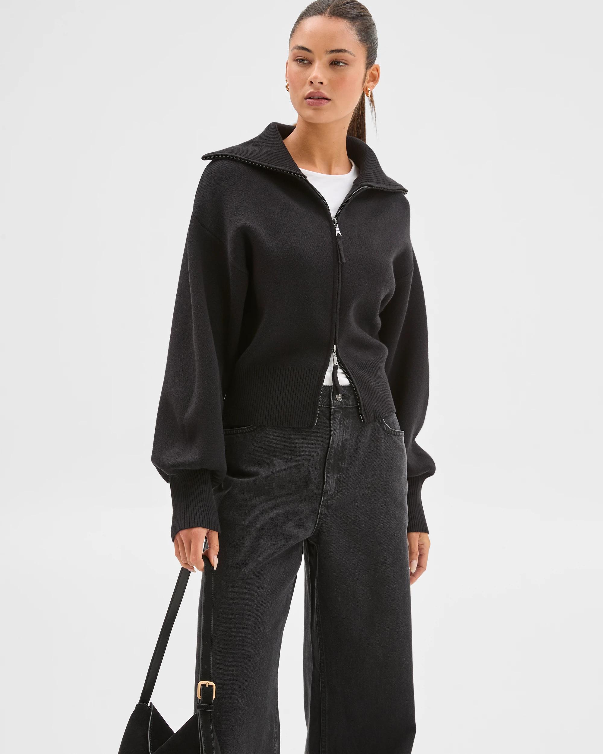 4 Lily Loves Long Cocoon Sleeve Zip Through Cardigan BLACK, 4 of 8