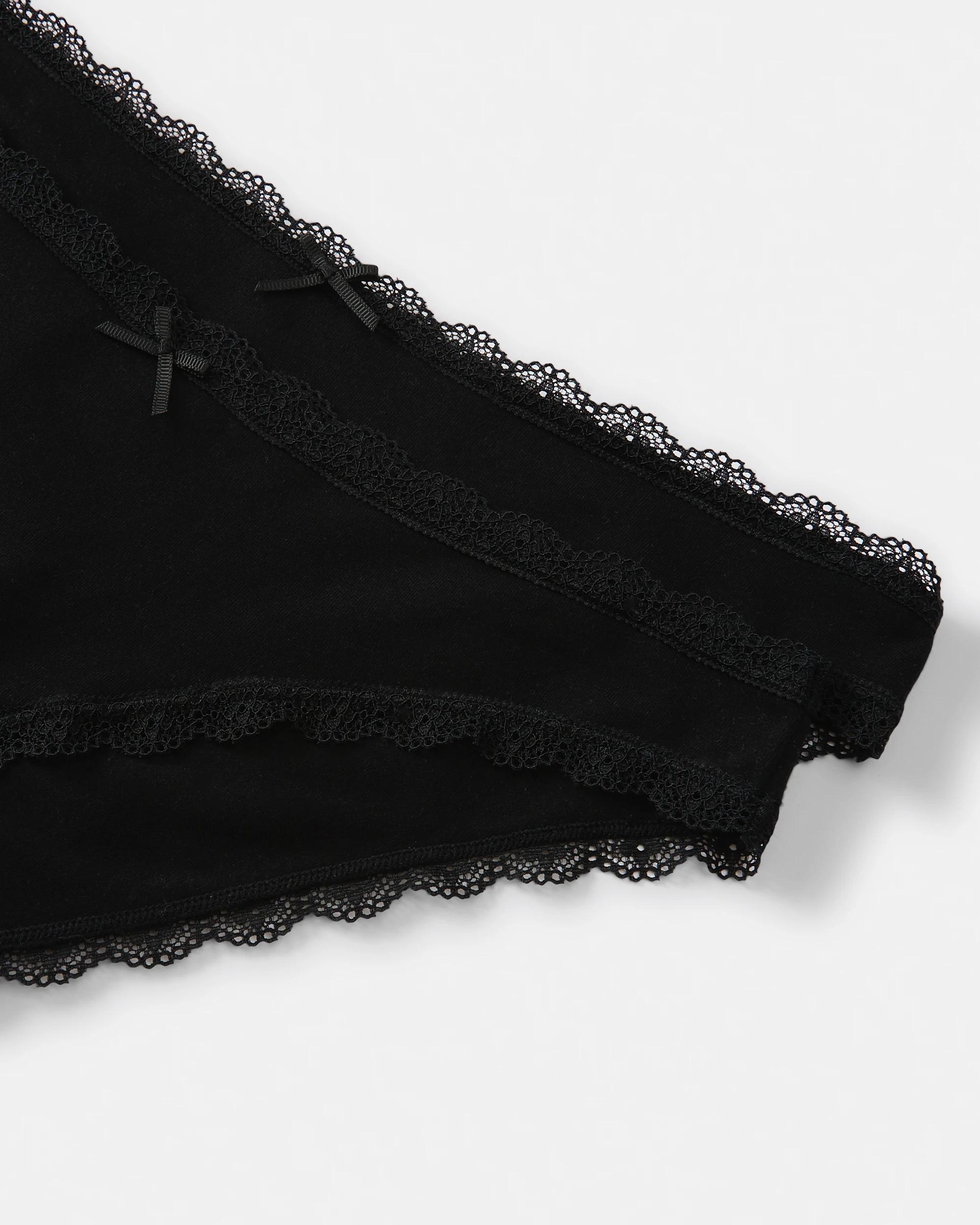 3 2 Pack Cotton Lace Trim Bikini Briefs Black, 3 of 8
