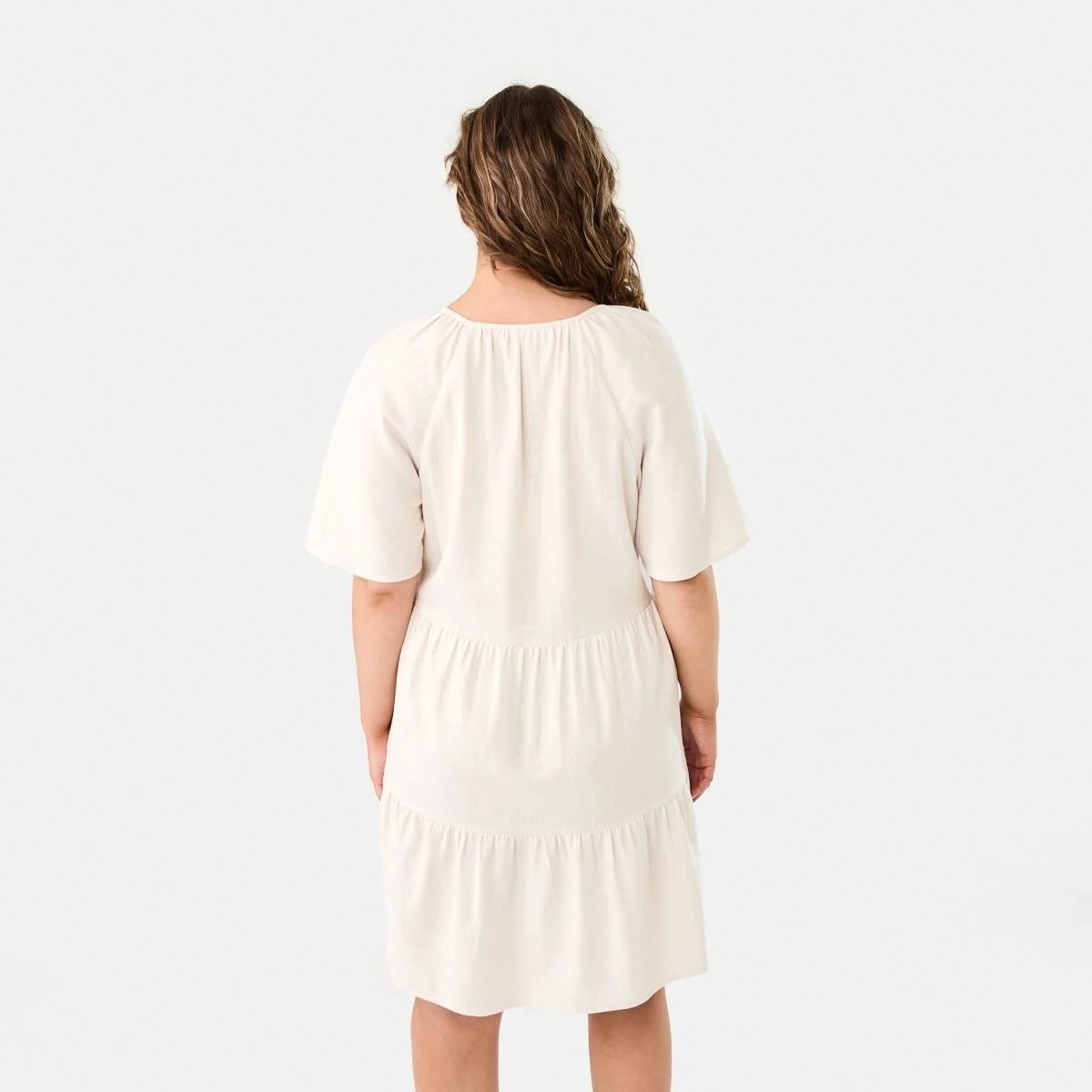 4 Short Sleeve Linen Blend Tiered Mini Dress NATURAL BEIGE, 4 of 10