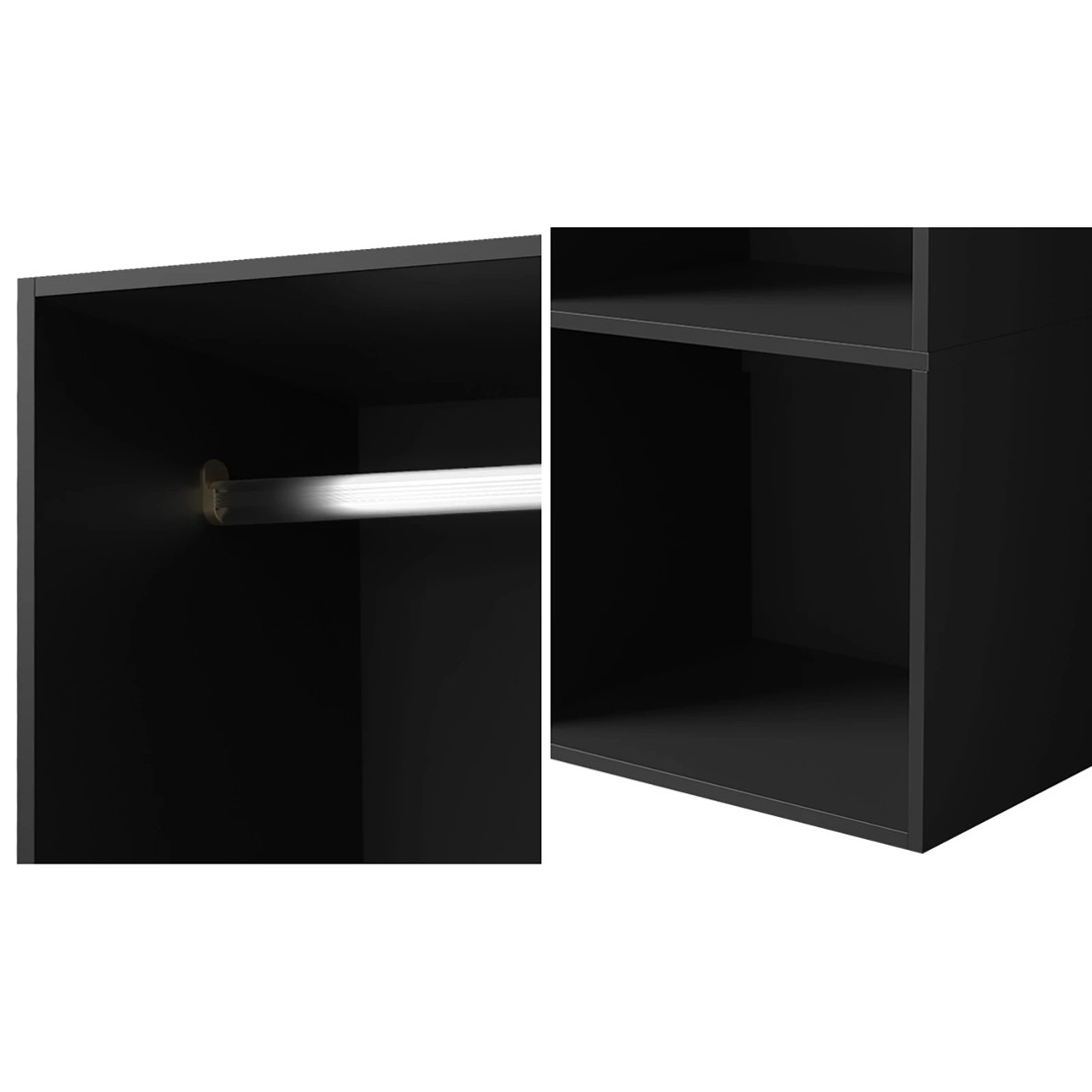 4 Oikiture Open Wardrobe Shelf Unit Clothes Storage 2 Shelves Hanging Rail
 - Black, 4 of 10