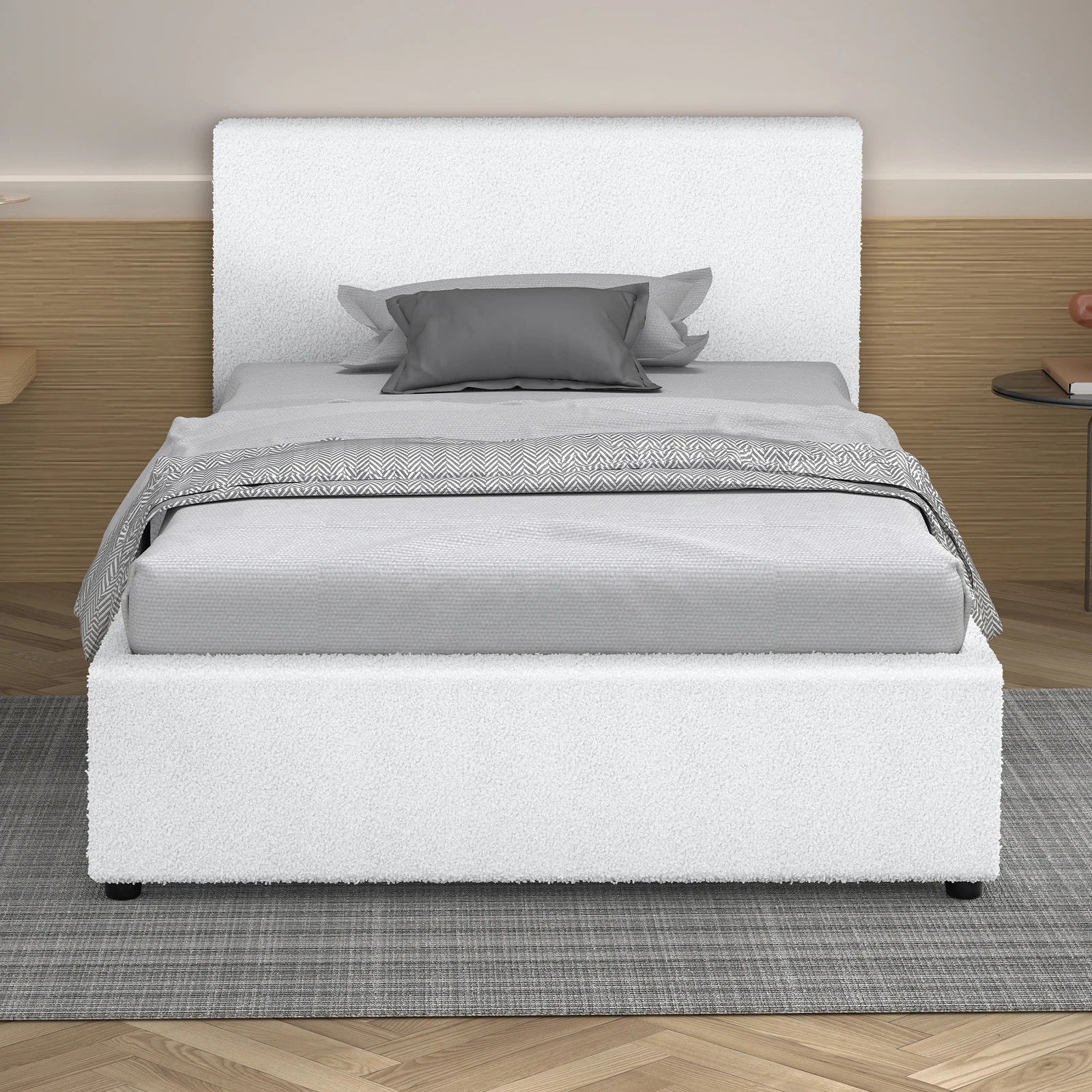 4 Alfordson Bed Frame Single Size Gas Lift Storage Base Boucle Tricia - White, 4 of 10