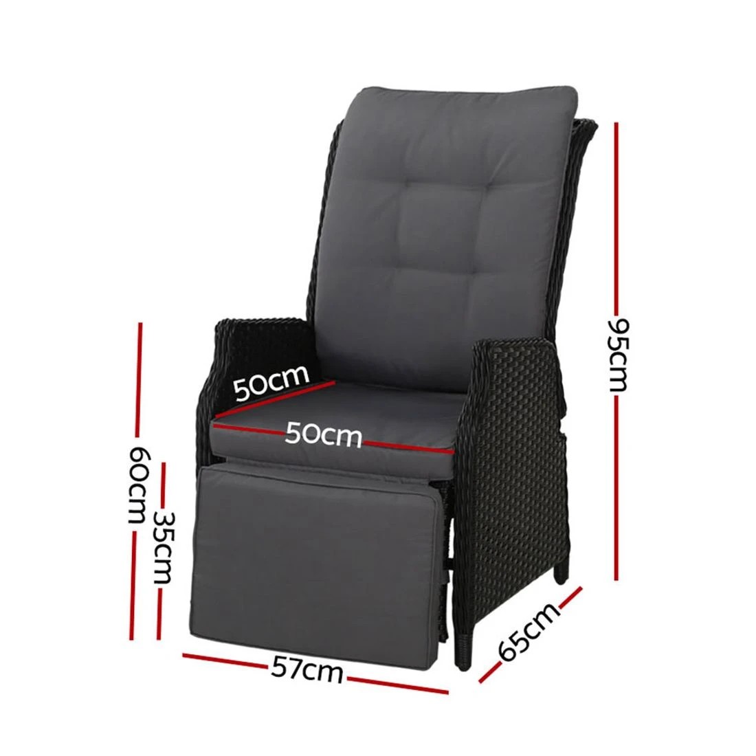 2 Gardeon Recliner Chairs Sun lounge Wicker Lounger Outdoor Furniture Patio - Black, 2 of 6