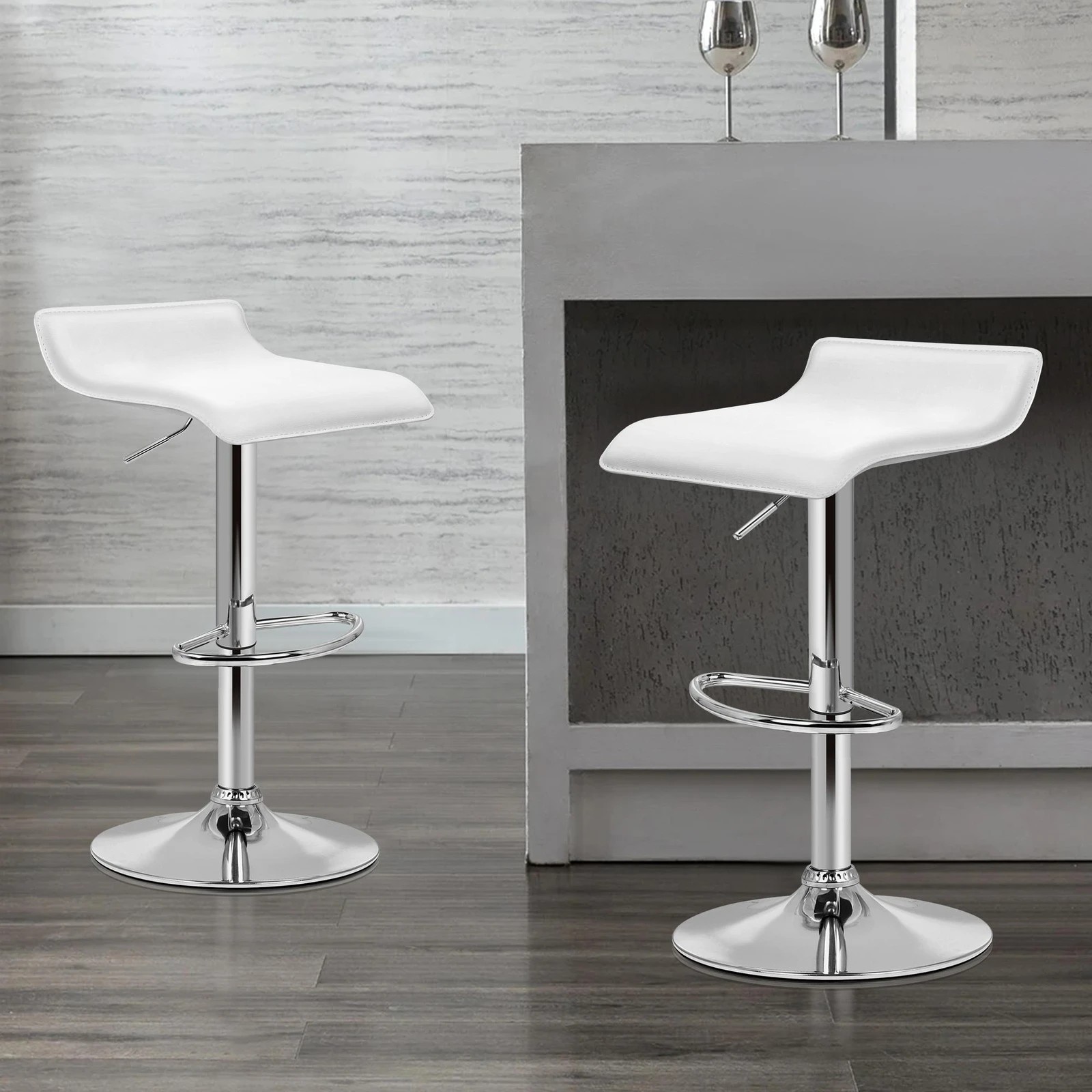 4 Alfordson 2x Bar Stools Saxton Kitchen Swivel Chair Leather Gas Lift - White, 4 of 7