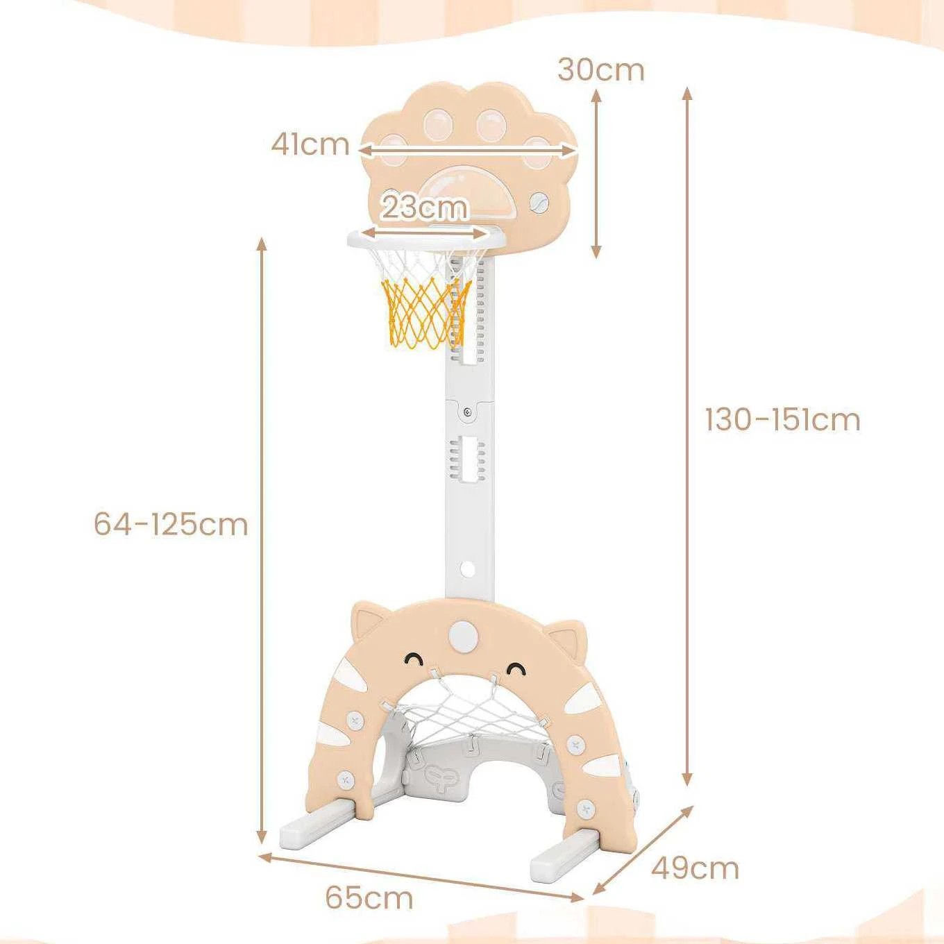 2 Costway 3 in 1 Basketball Hoop Play Set Adjustable Sports Center Soccer Golf Playset - Beige, 2 of 3