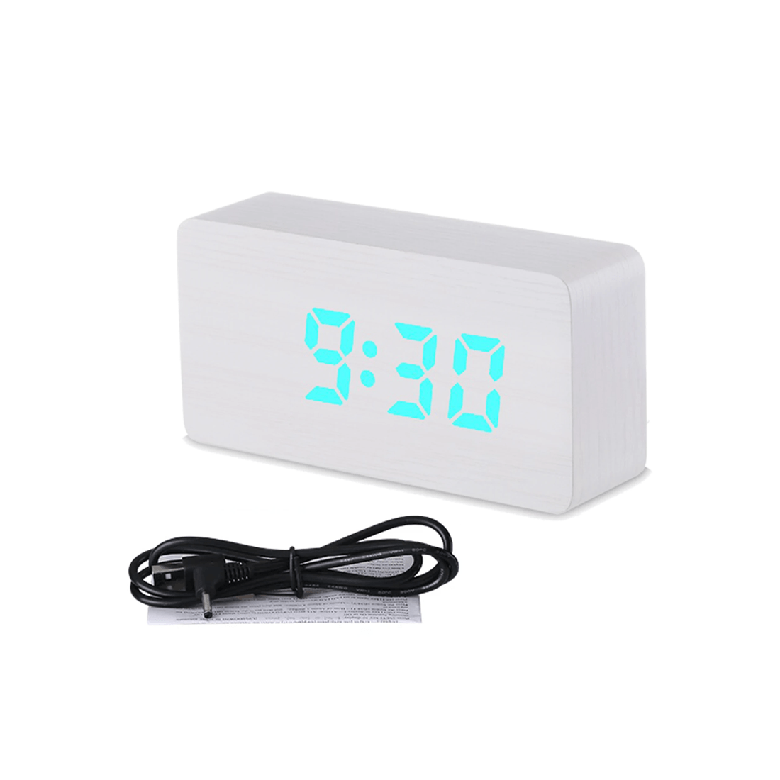 3 TODO LED Digital Alarm Clock 3 Alarm 115 Colour Display USB Power Woodgrain - White, 3 of 6