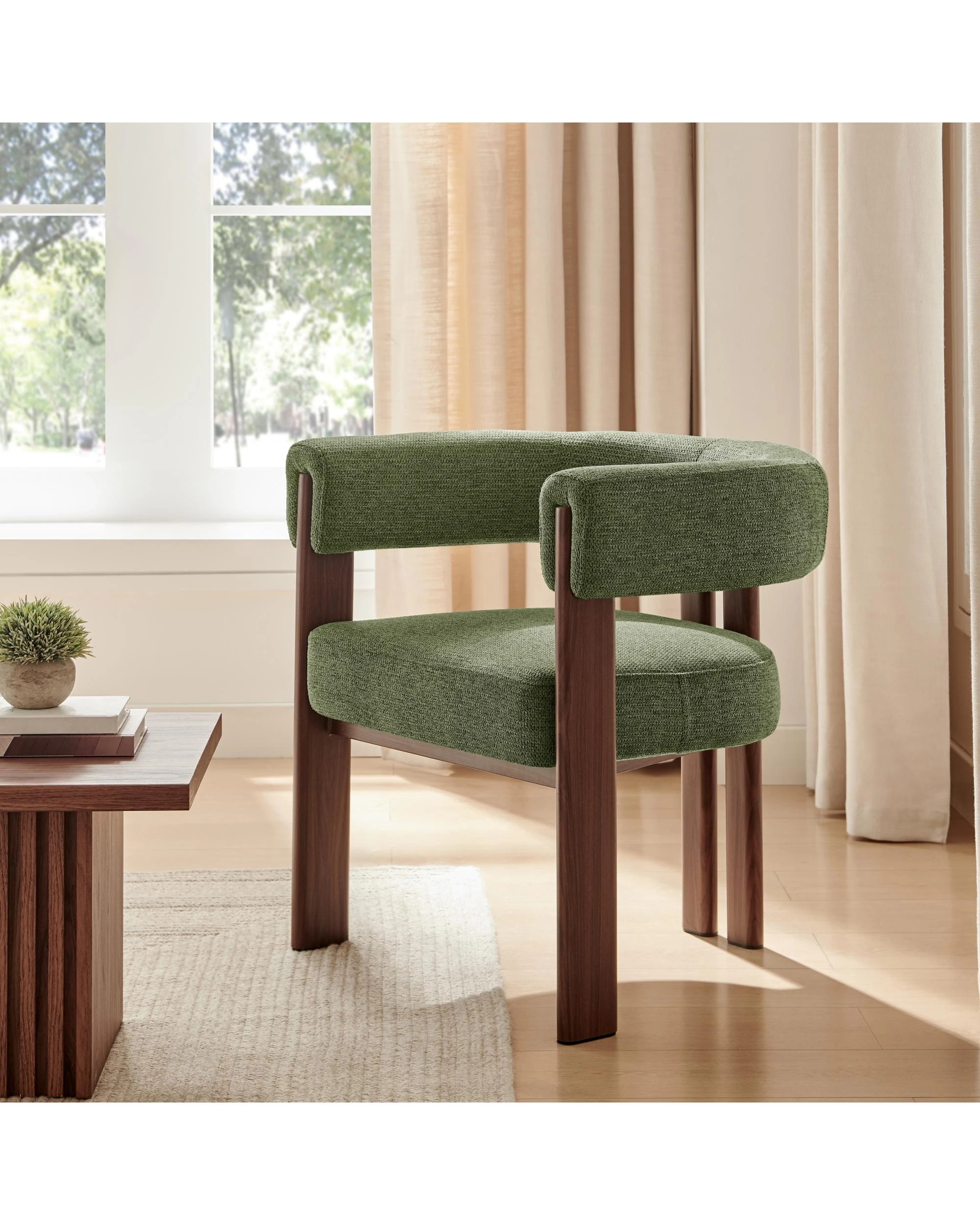2 Kodu Accent Lounge Chair Armchair Olive and Walnut - Green, 2 of 10