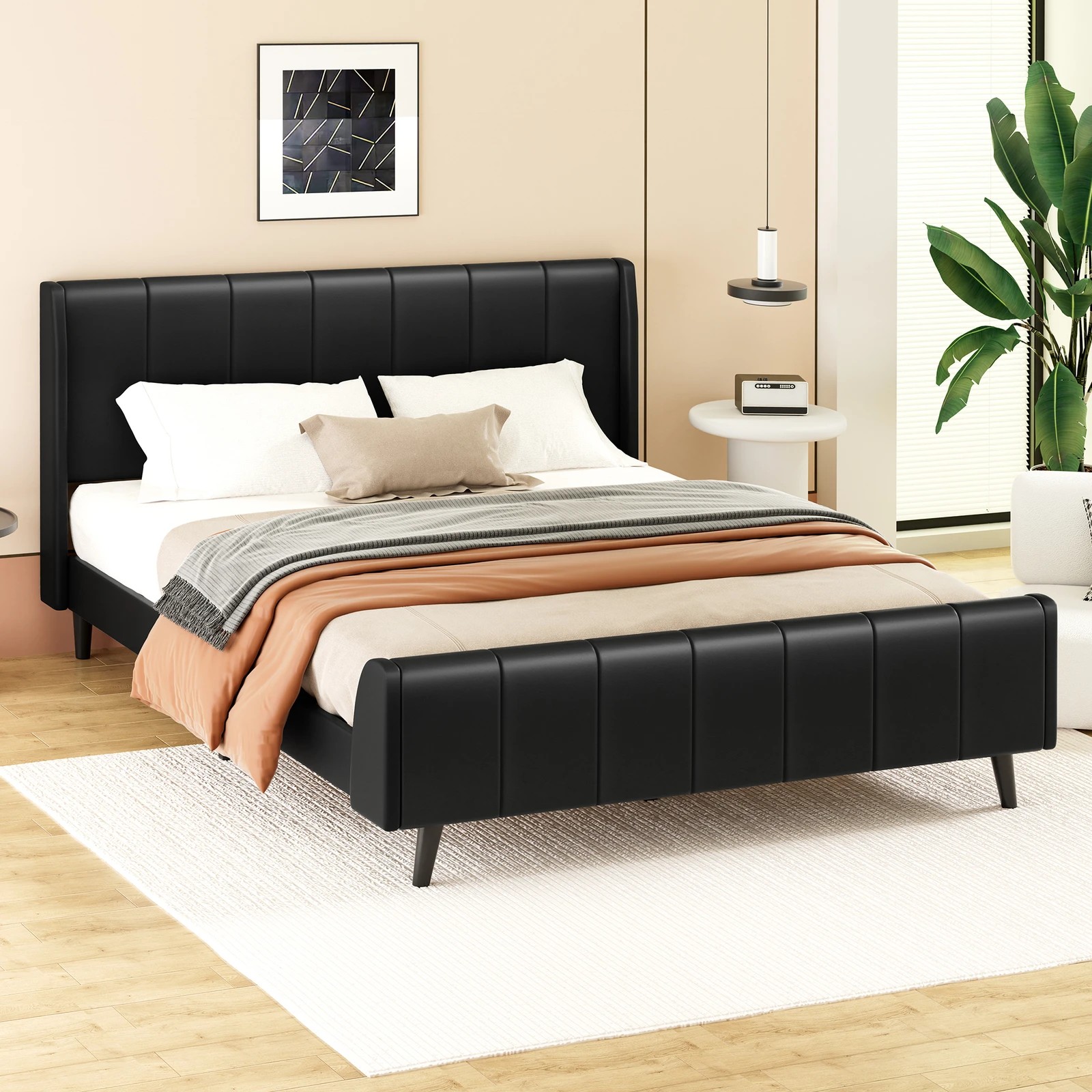 9 Alfordson Bed Frame King Size Tufted Headboard Base Leather Hundolf - Black, 9 of 10