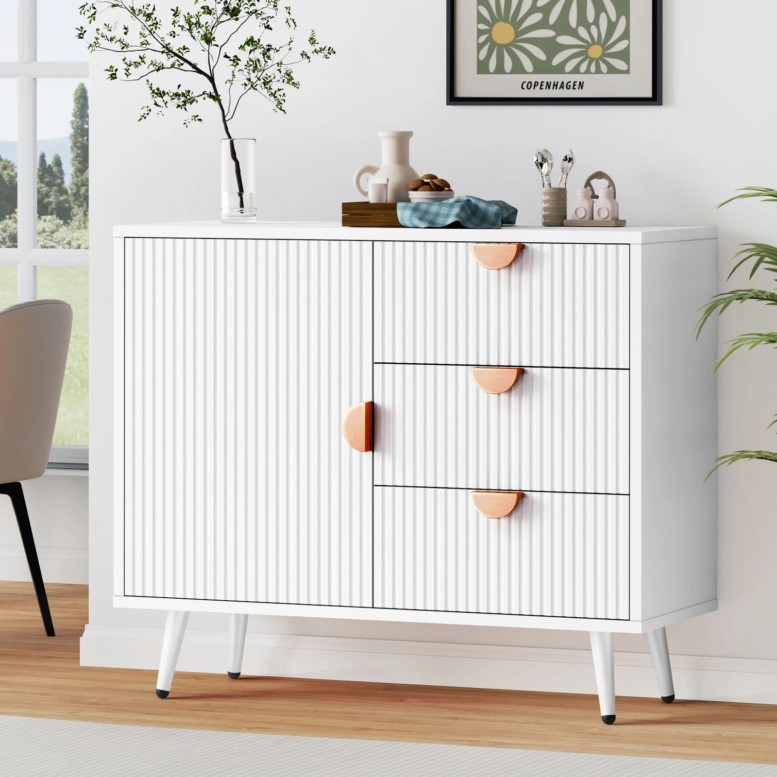 2 Alfordson Buffet Sideboard Storage Cabinet Cupboard Kitchen Hallway Drawers - White, 2 of 10