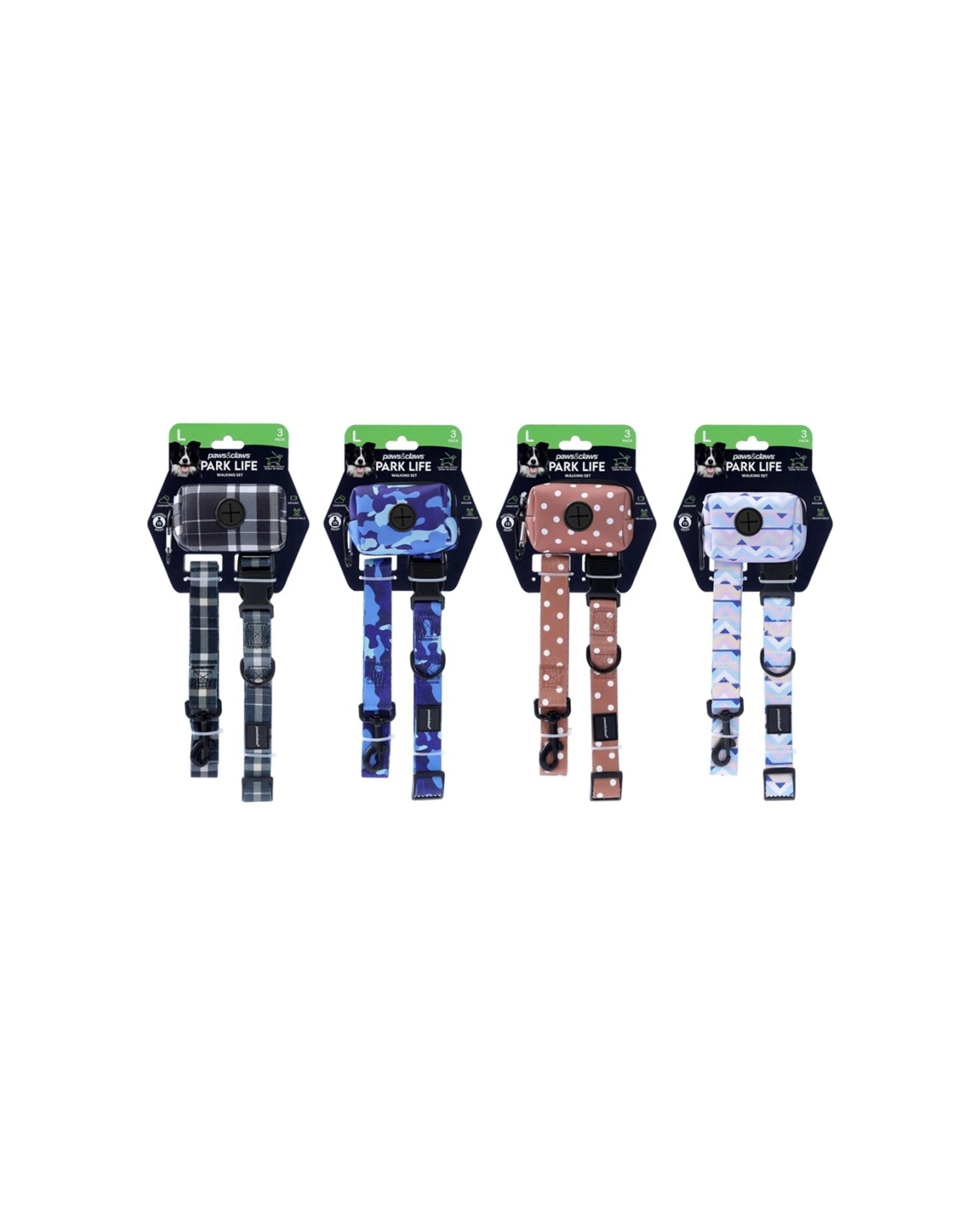 3 Paws & Claws 3x 3pc Pet Dog Cat Park Life Lead Collar Waste Bag Holder Large - Assorted, 3 of 7