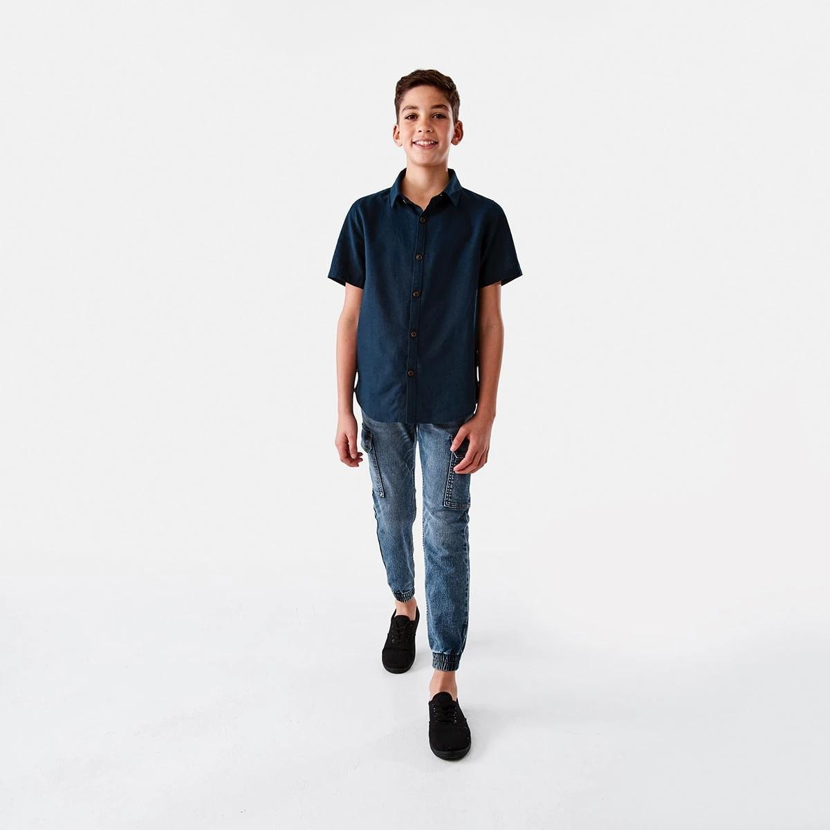 6 Short Sleeve Linen Shirt Dress Navy, 6 of 9