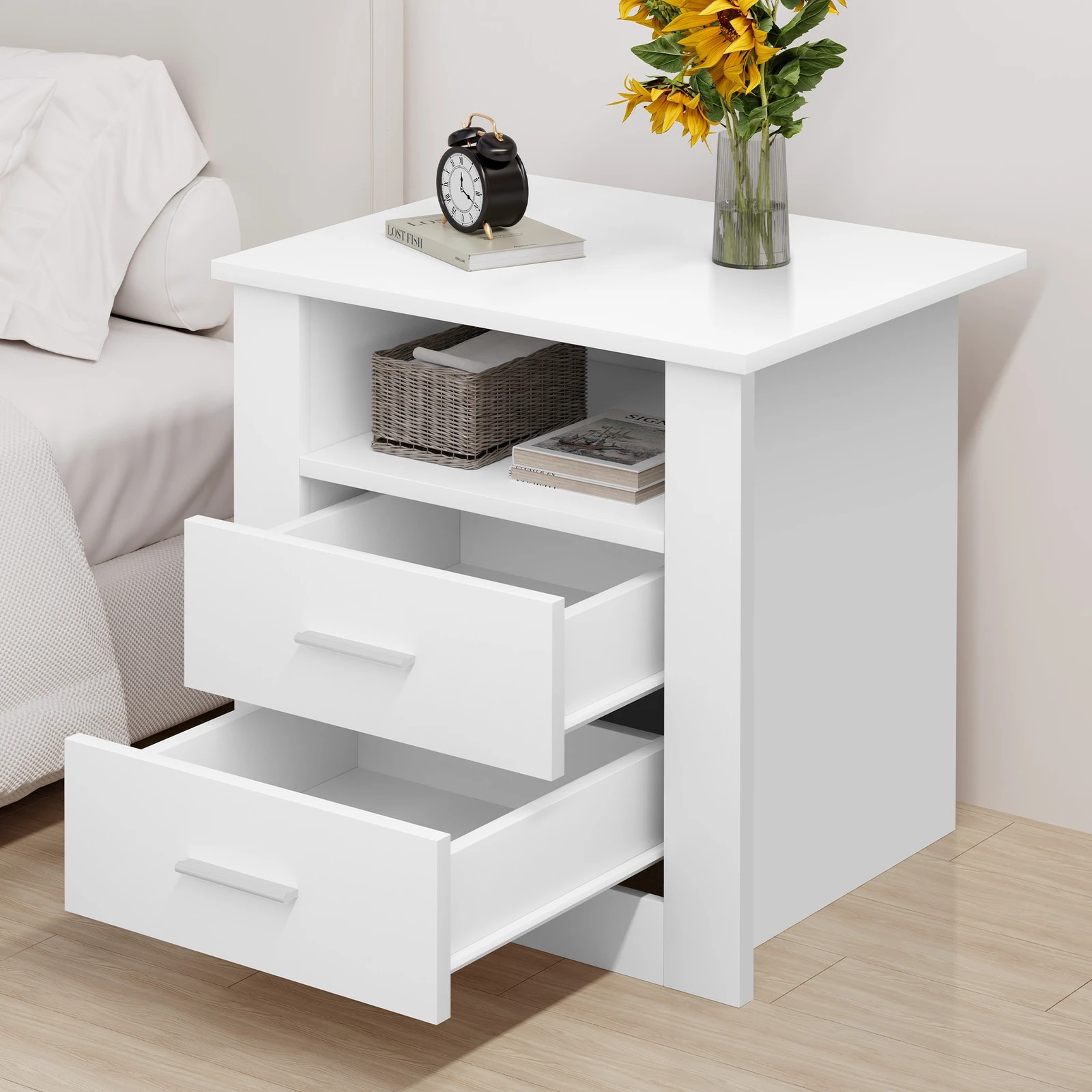 7 Alfordson 2x Bedside Table Nightstand Storage Cabinet Side Table Classic - White, 7 of 10