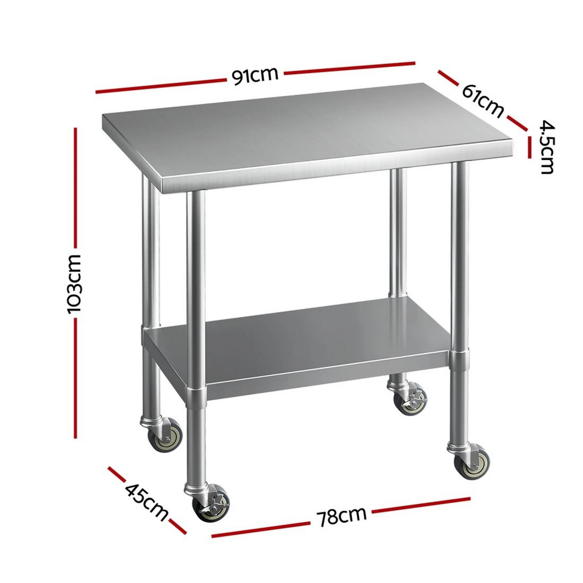 3 Cefito Stainless Steel Kitchen Benches Work Bench Wheels - Multi, 3 of 7