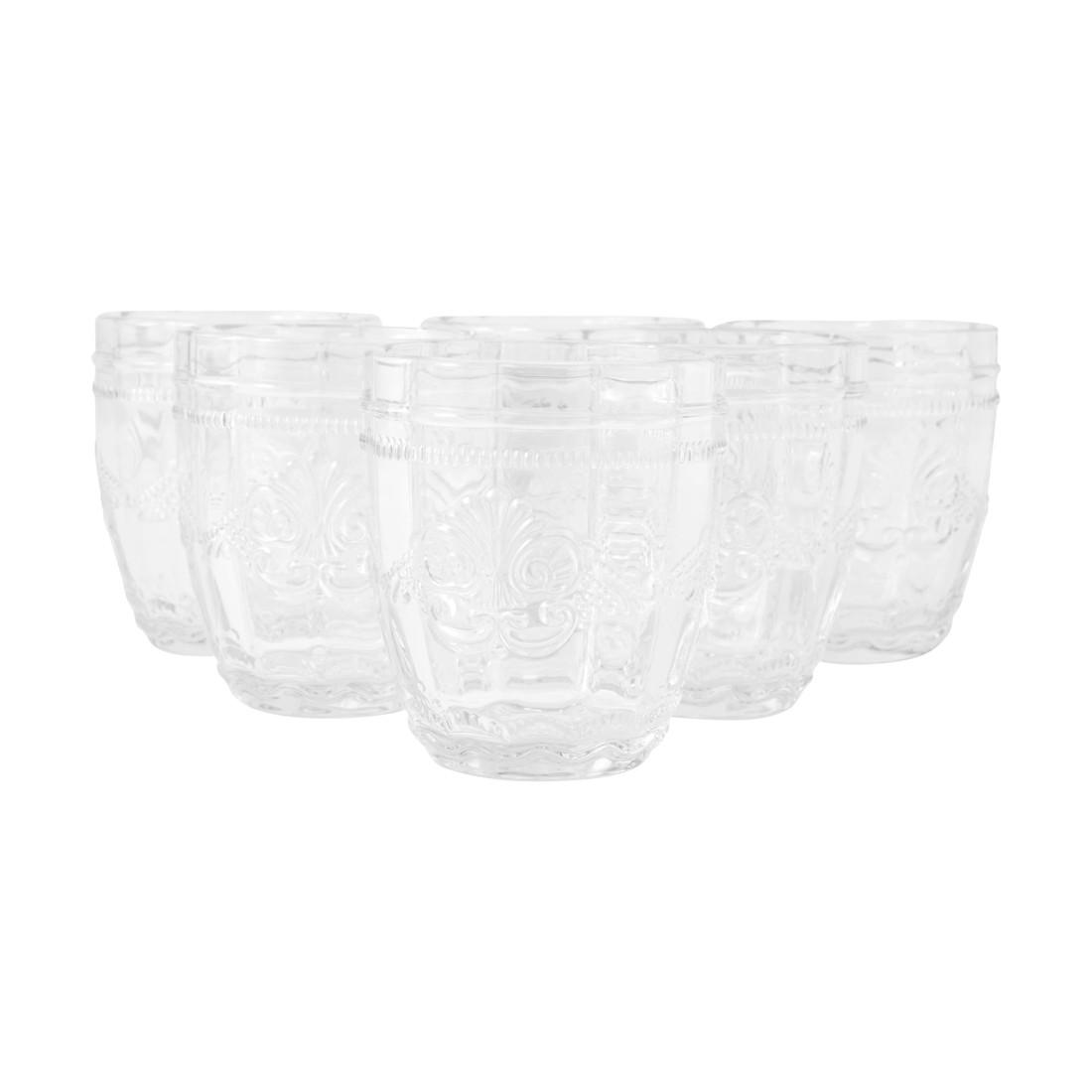 1 6 Clear Ornate Tumbler Glasses, 1 of 5