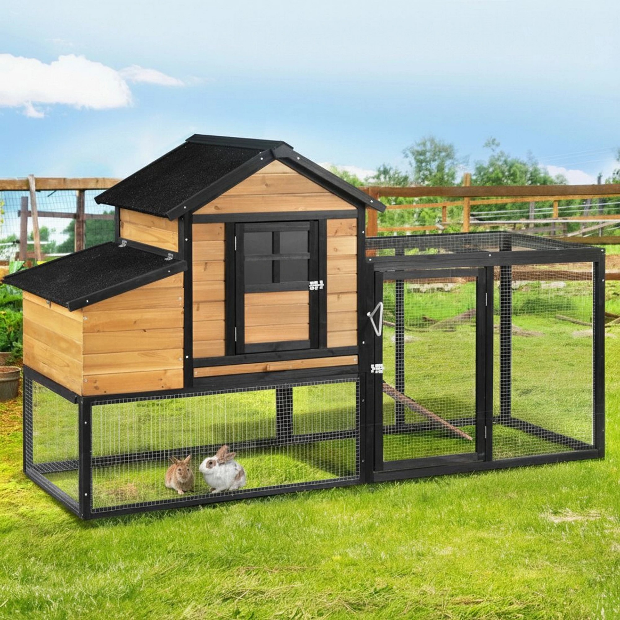 2 i.Pet Chicken Coop Rabbit Hutch Extra Large Wooden Run Cage Bunny House Outdoor - Multi, 2 of 7