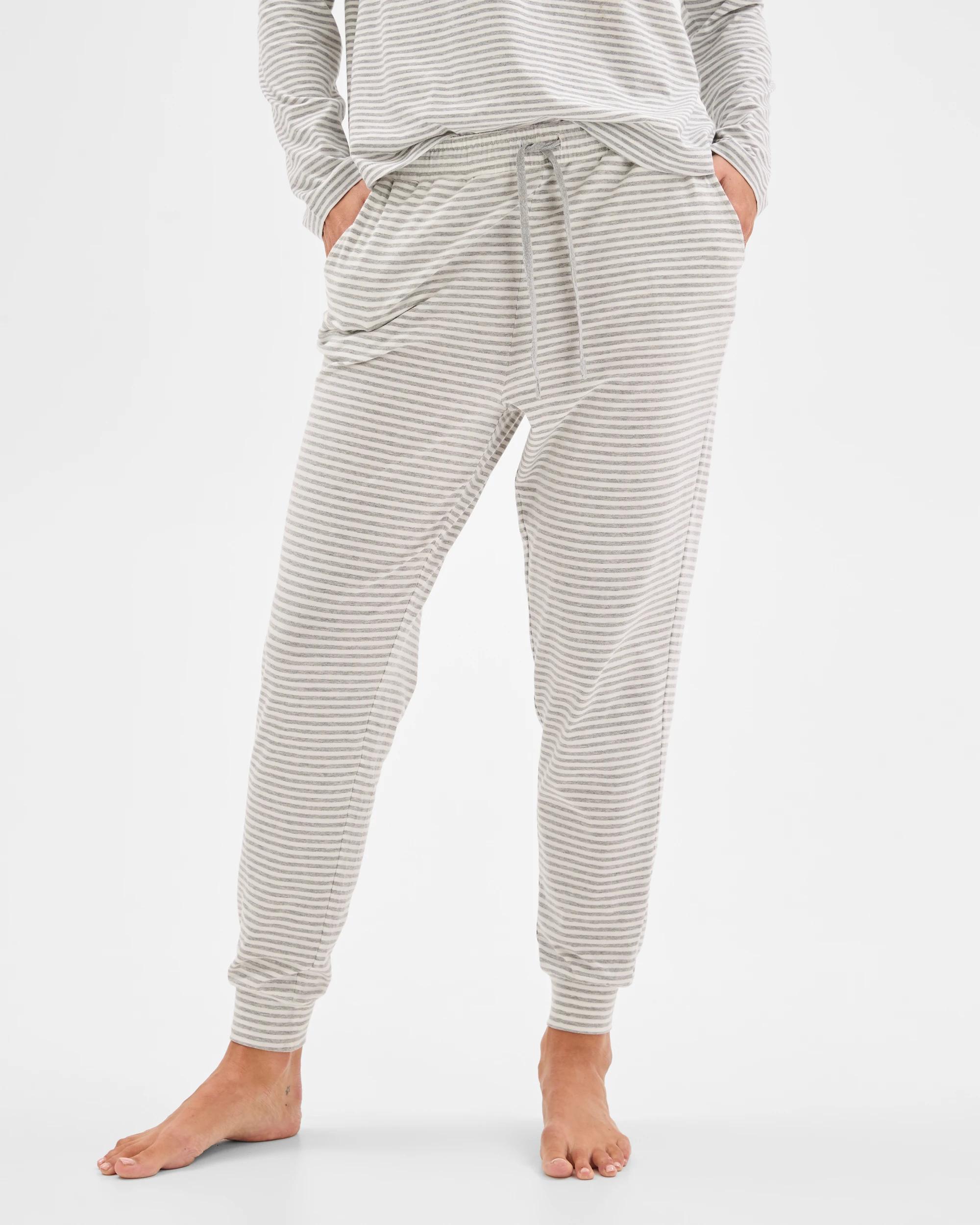 4 Target Woman Australian Cotton Blend Jogger Pyjama Pants GREY/WHITE STRIPE, 4 of 6