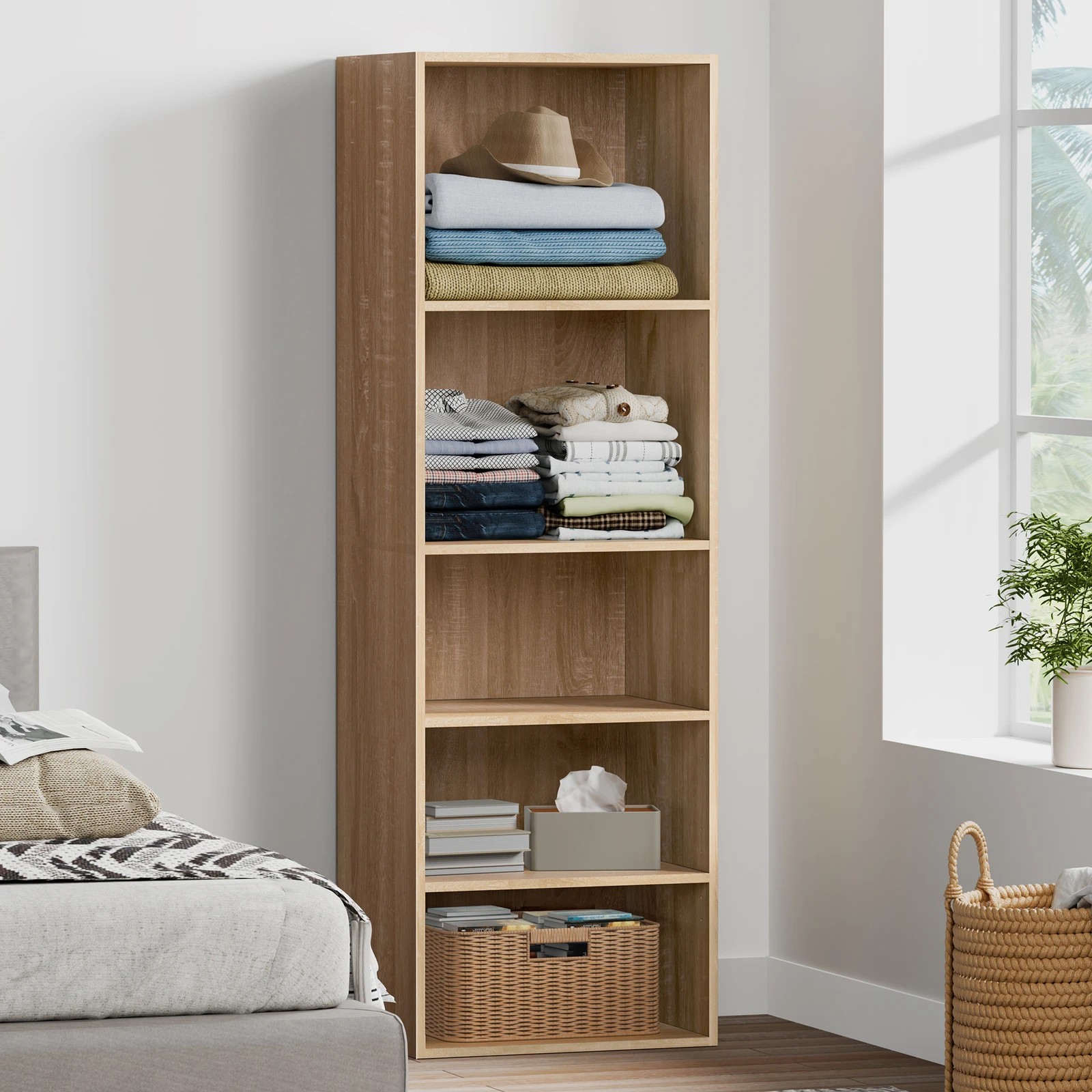 3 Alfordson Wardrobe 5 Shelves Clothes Storage Cabinet - Oak, 3 of 10