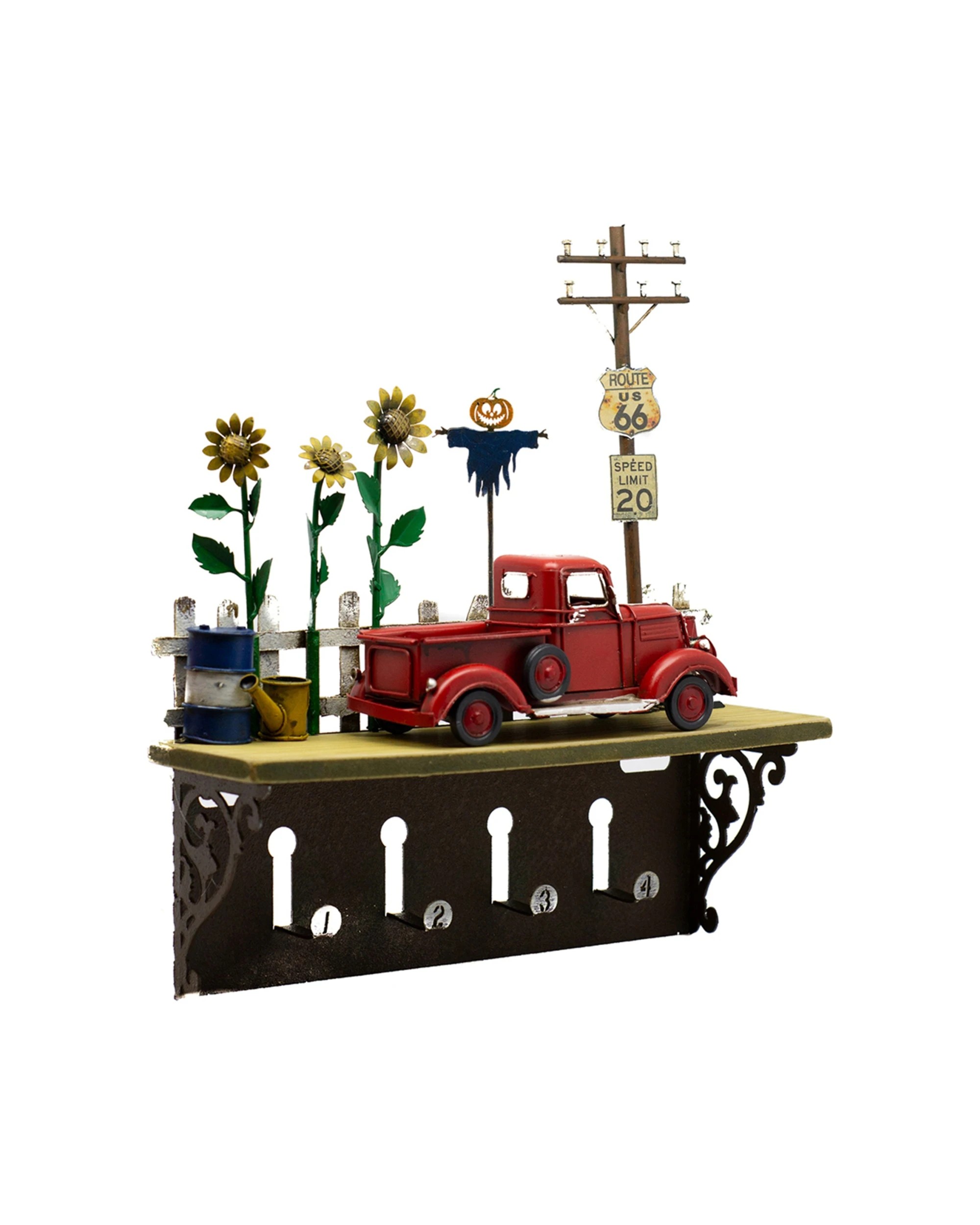 3 BOYLE Shelf Hanging Wall Decor With Hooks Handmade Hand-Painted Metal 31cm - Brown, 3 of 5