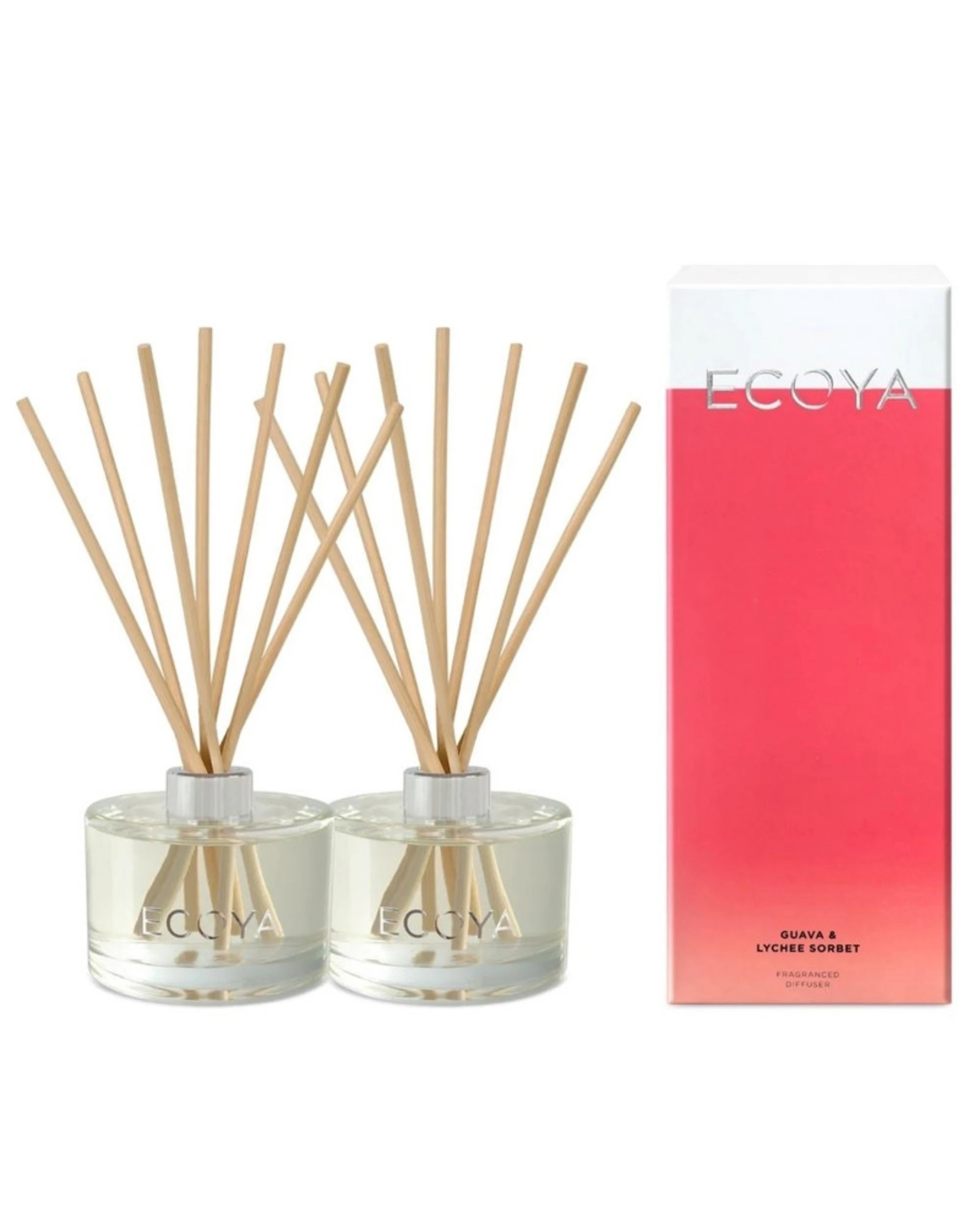 1 Ecoya Guava & Lychee Sorbet 200ml Fragranced Reed Diffuser Pack of 2 - Red, 1 of 1