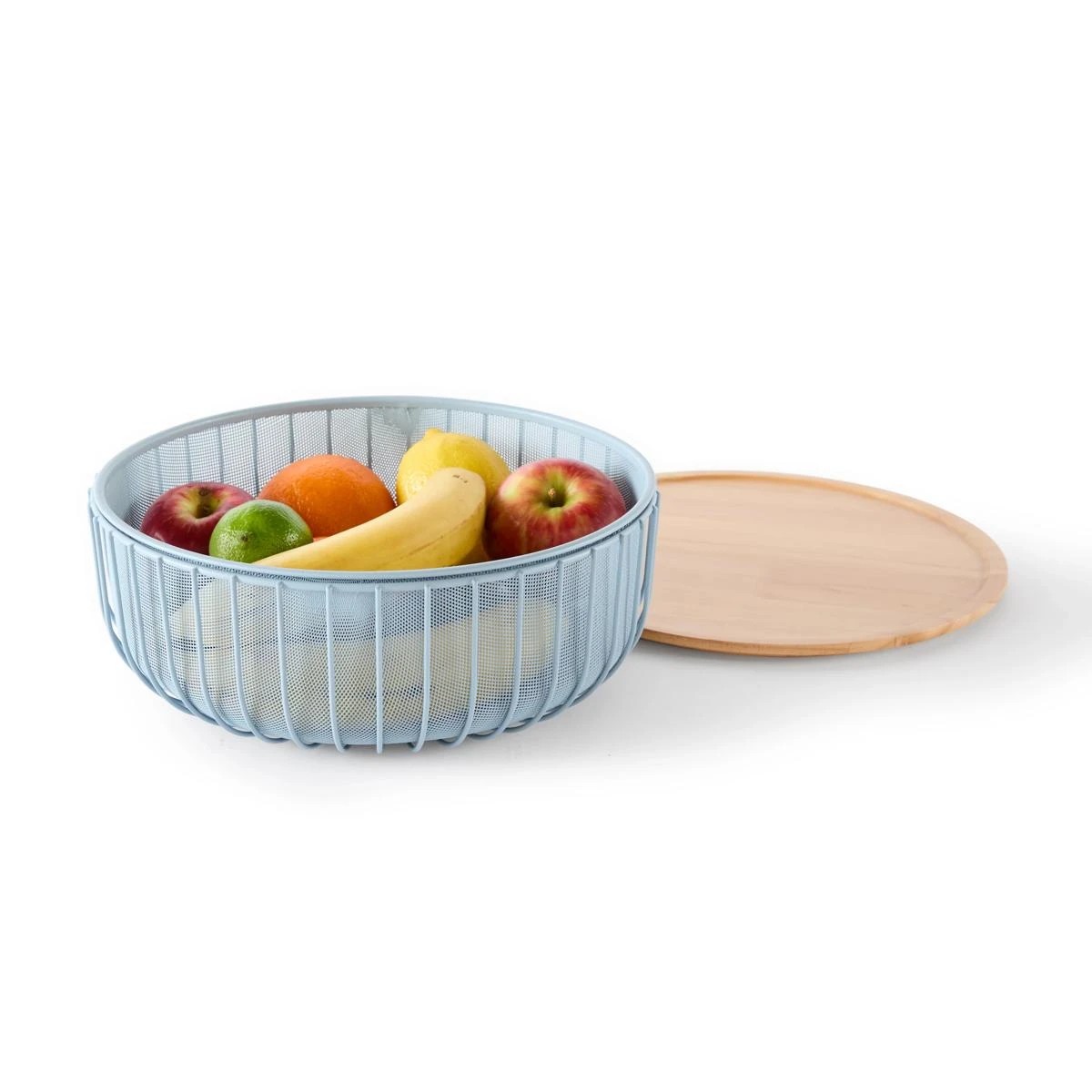 1 3 Piece Metal and Wood Fruit Bowl Set, 1 of 9