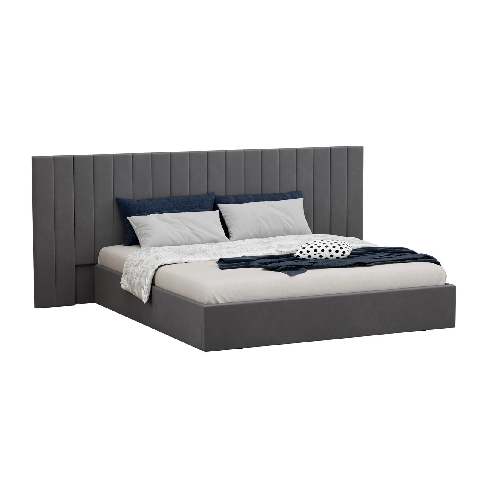 1 Oikiture King Bed Frame Gas Lift Base With Storage Oversized Headboard - Grey, 1 of 7