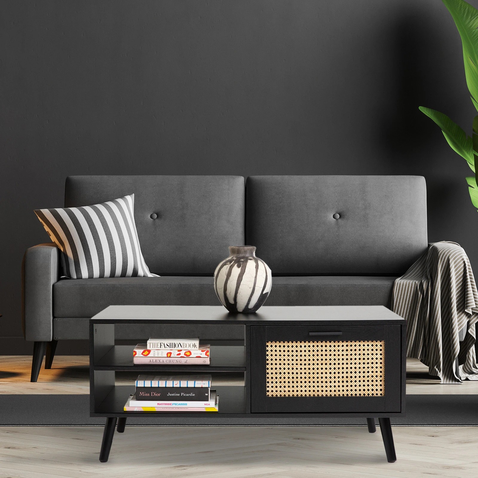 2 Casa Decor Tulum Rattan Coffee Table Storage Drawer Furniture Wooden Black - Black, 2 of 10