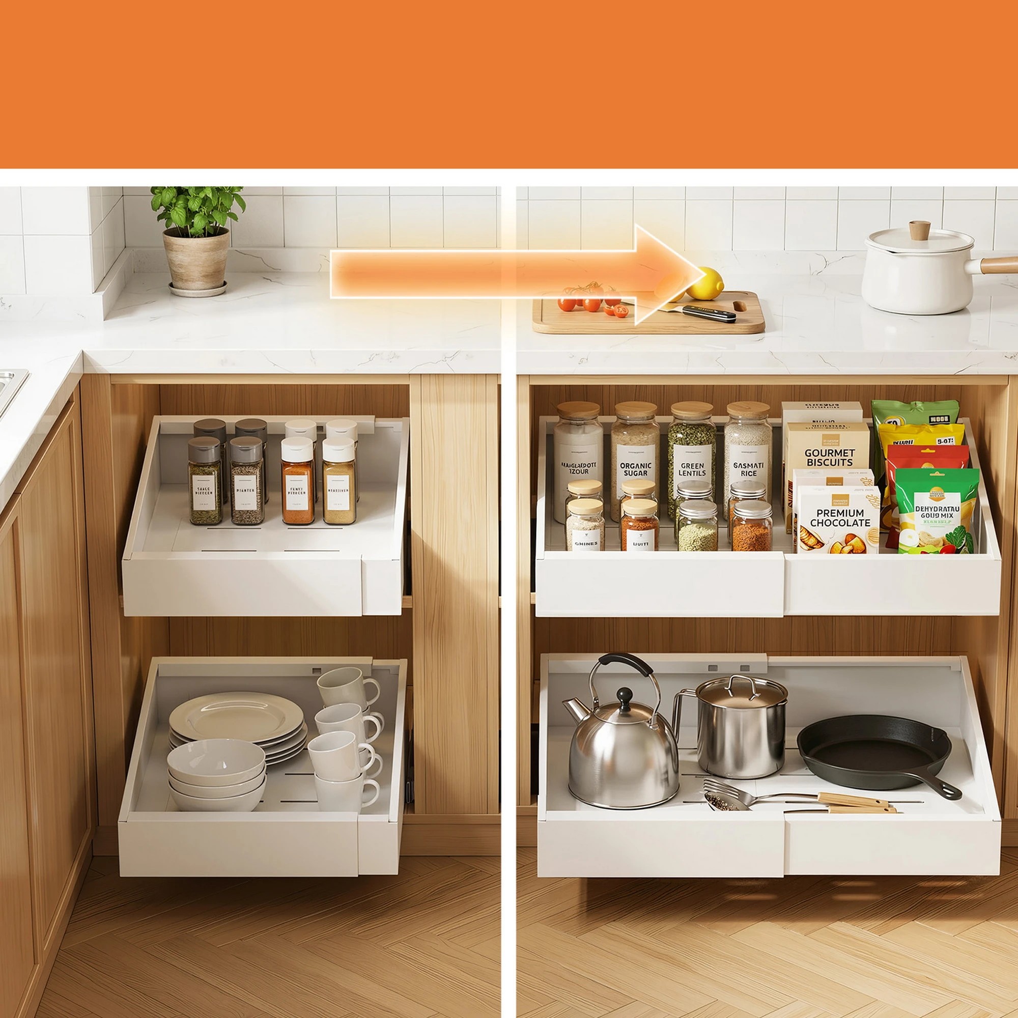 4 Artiss 2 Pack Pull Out Drawers for Cabinets Expandable Cabinet Organizer - White, 4 of 8