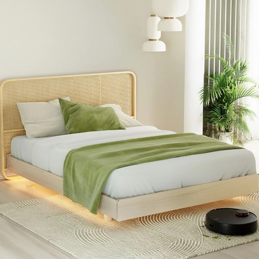 4 Artiss Bed Frame Queen Size Floating LED Wooden Bed Base ODIN - Brown, 4 of 7