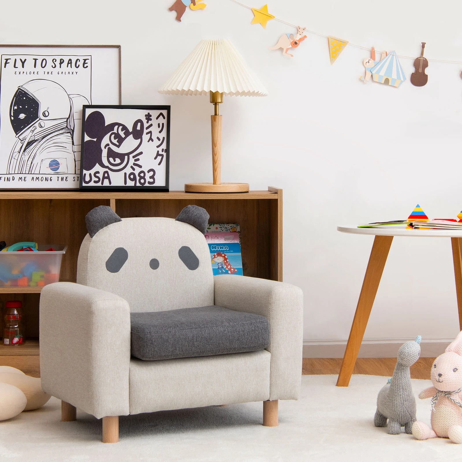 1 Costway Kids Sofa Wooden Armrest Chair - Grey, 1 of 2