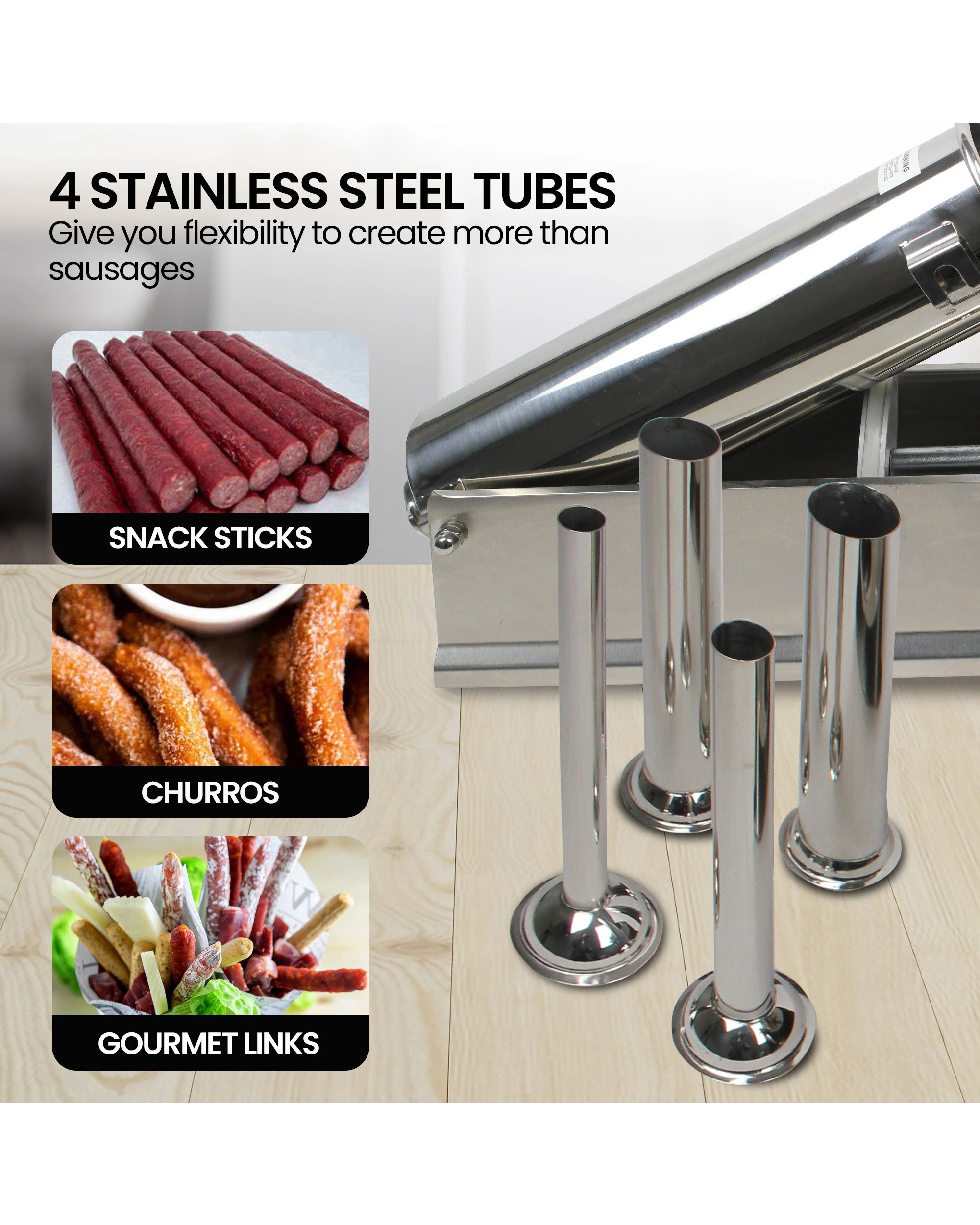 7 Pronti 5l Sausage Stuffer Stainless Steel With 4 Filling Tubes - Horizontal, 7 of 10