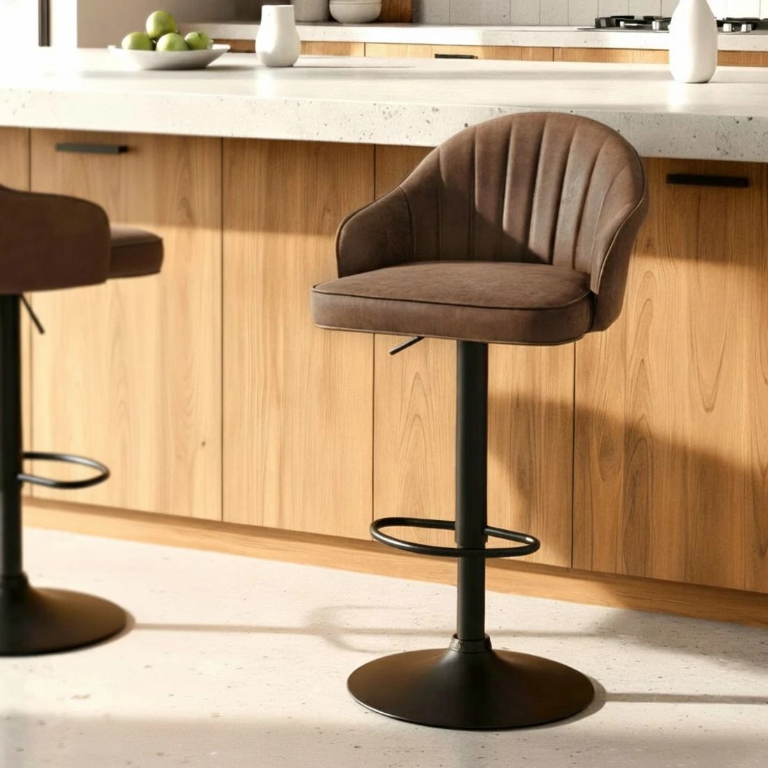 6 Artiss 2x Bar Stools Kitchen Swivel Gas Lift Counter Chair Shell Leather - Brown, 6 of 6