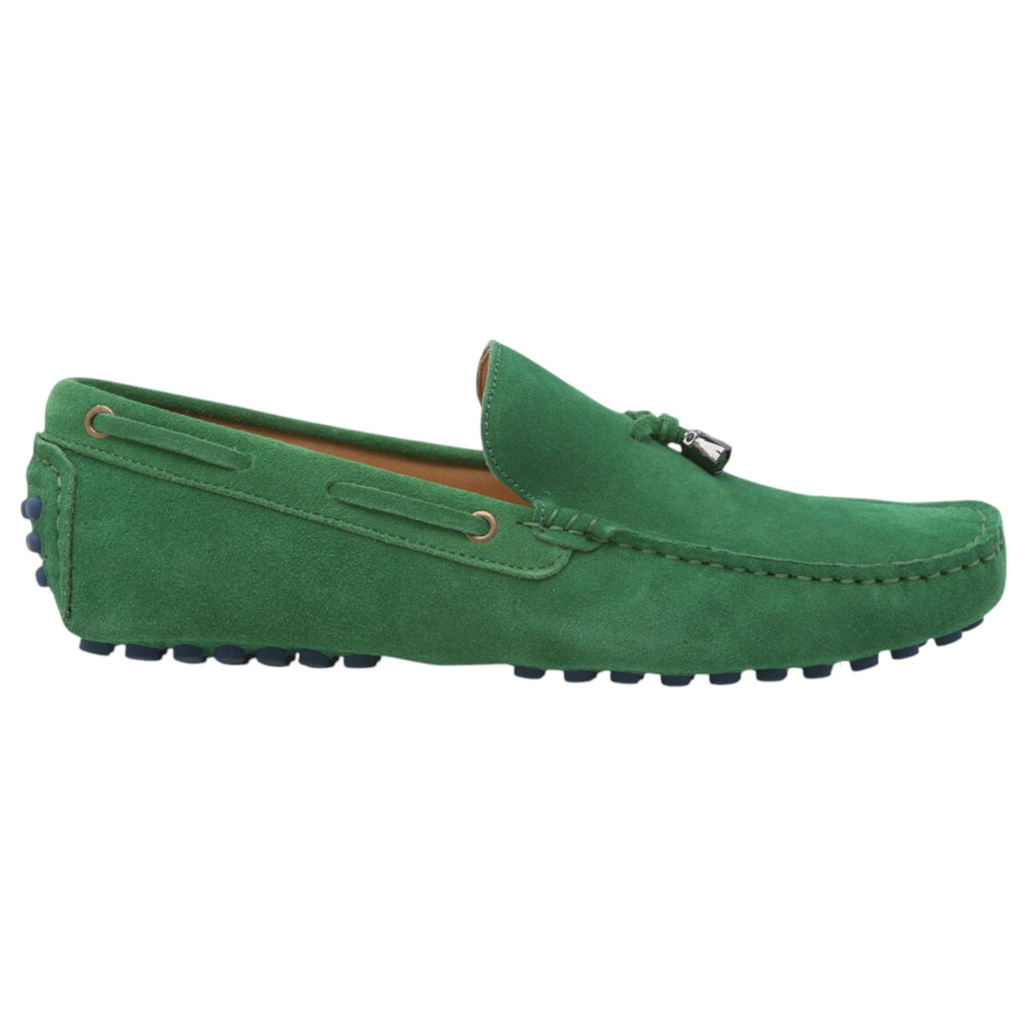 2 Zasel Mens Hulk Suede Casual Slip On Boat Deck Loafers Casual Shoes GREEN, 2 of 3