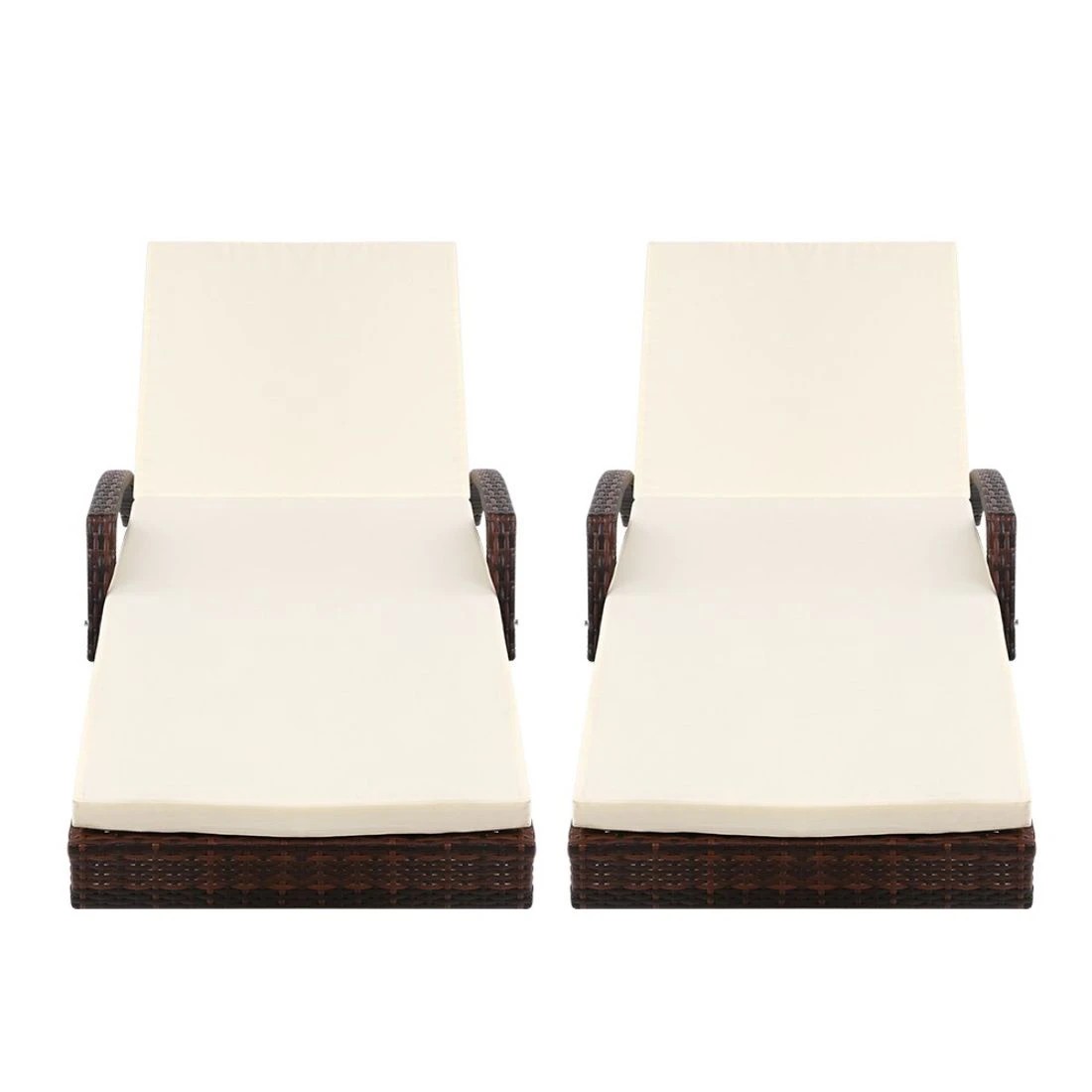 4 Gardeon 2PC Sun Lounge Wicker Lounger Outdoor Furniture Beach Chair Patio Adju Cushion - Brown, 4 of 8