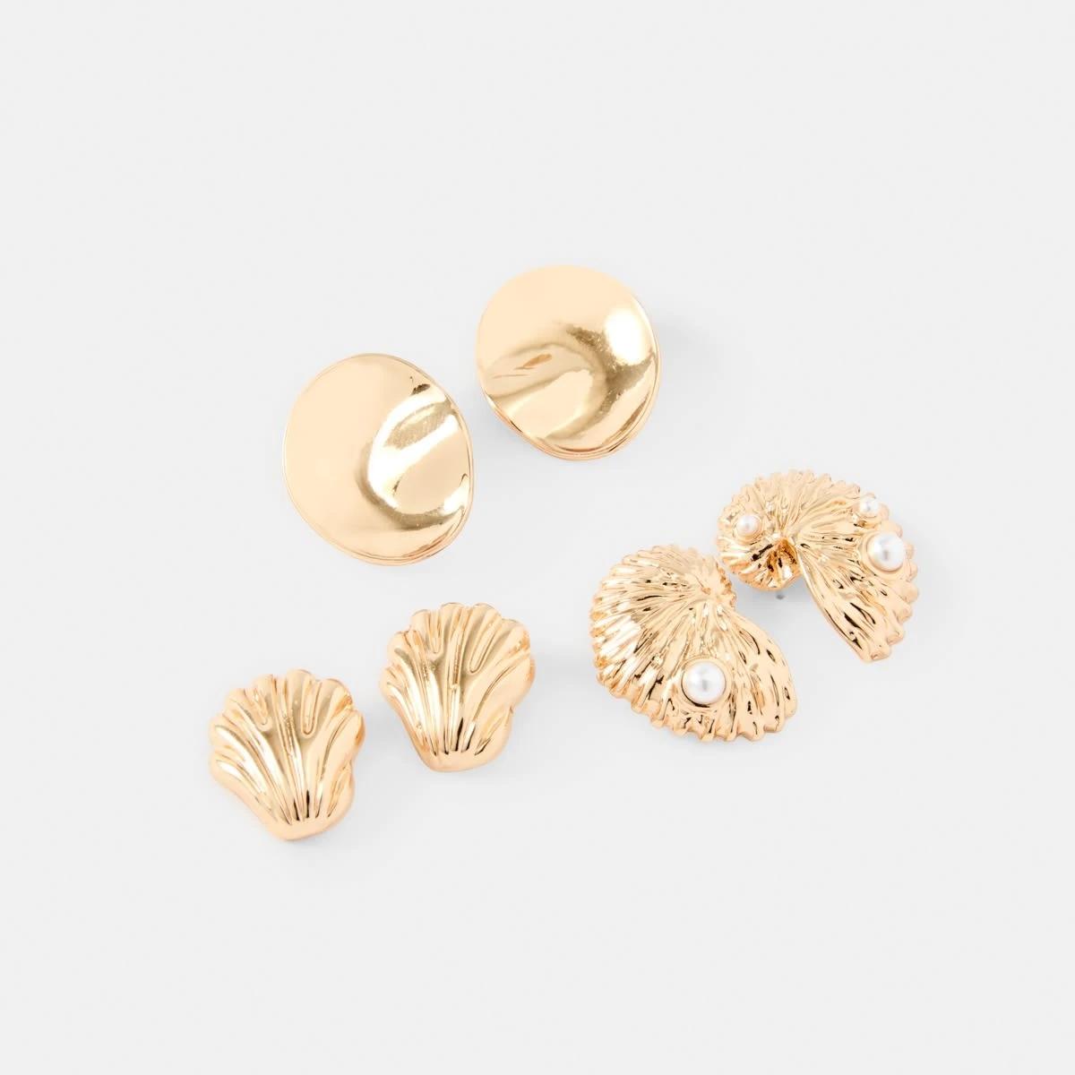 2 3 Pack Mix Shell Earrings - Gold Tone Gold, 2 of 5