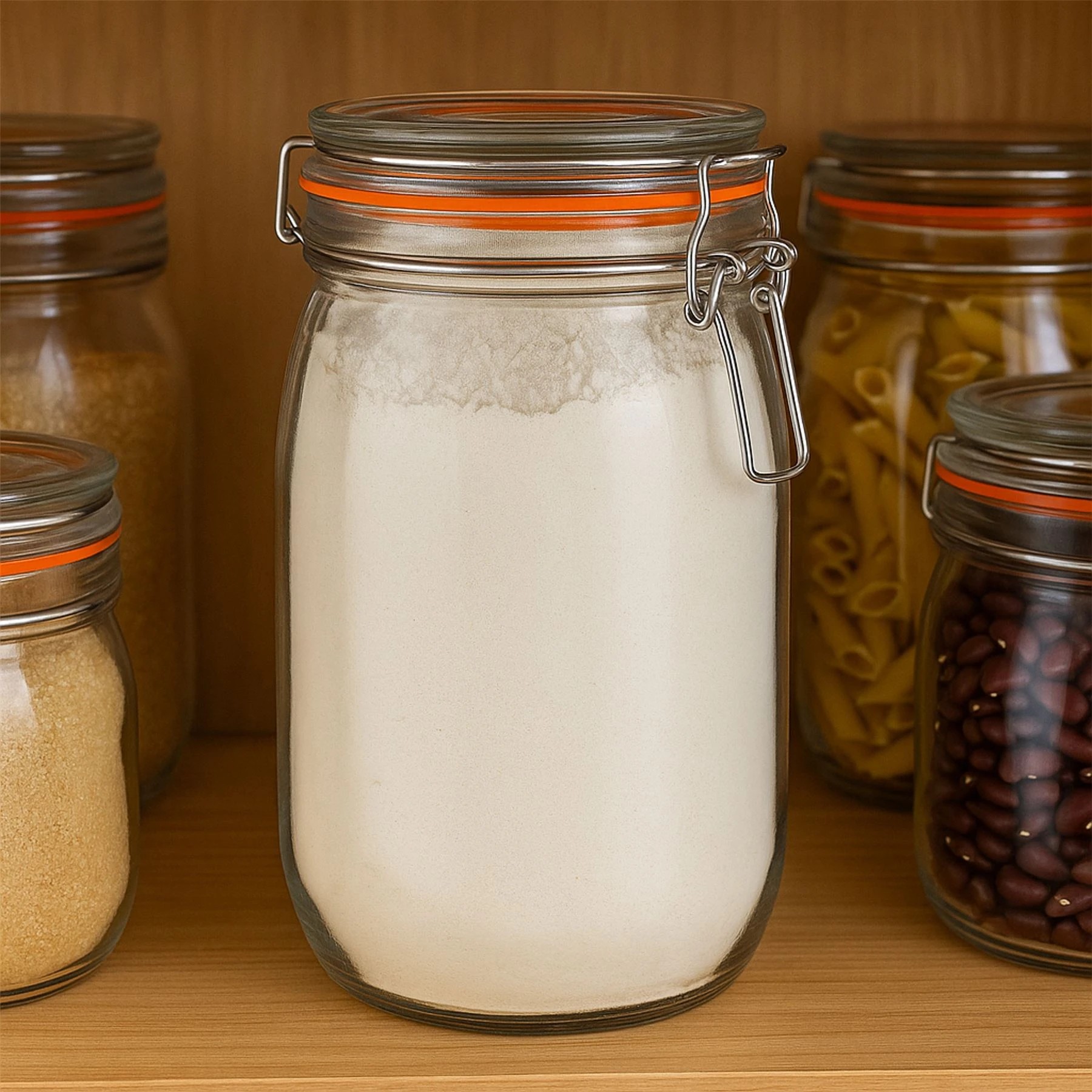 8 Argon Tableware Glass Storage Jars with Airtight Clip Lid - 1 Litre Set - 3x - Clear, 8 of 8