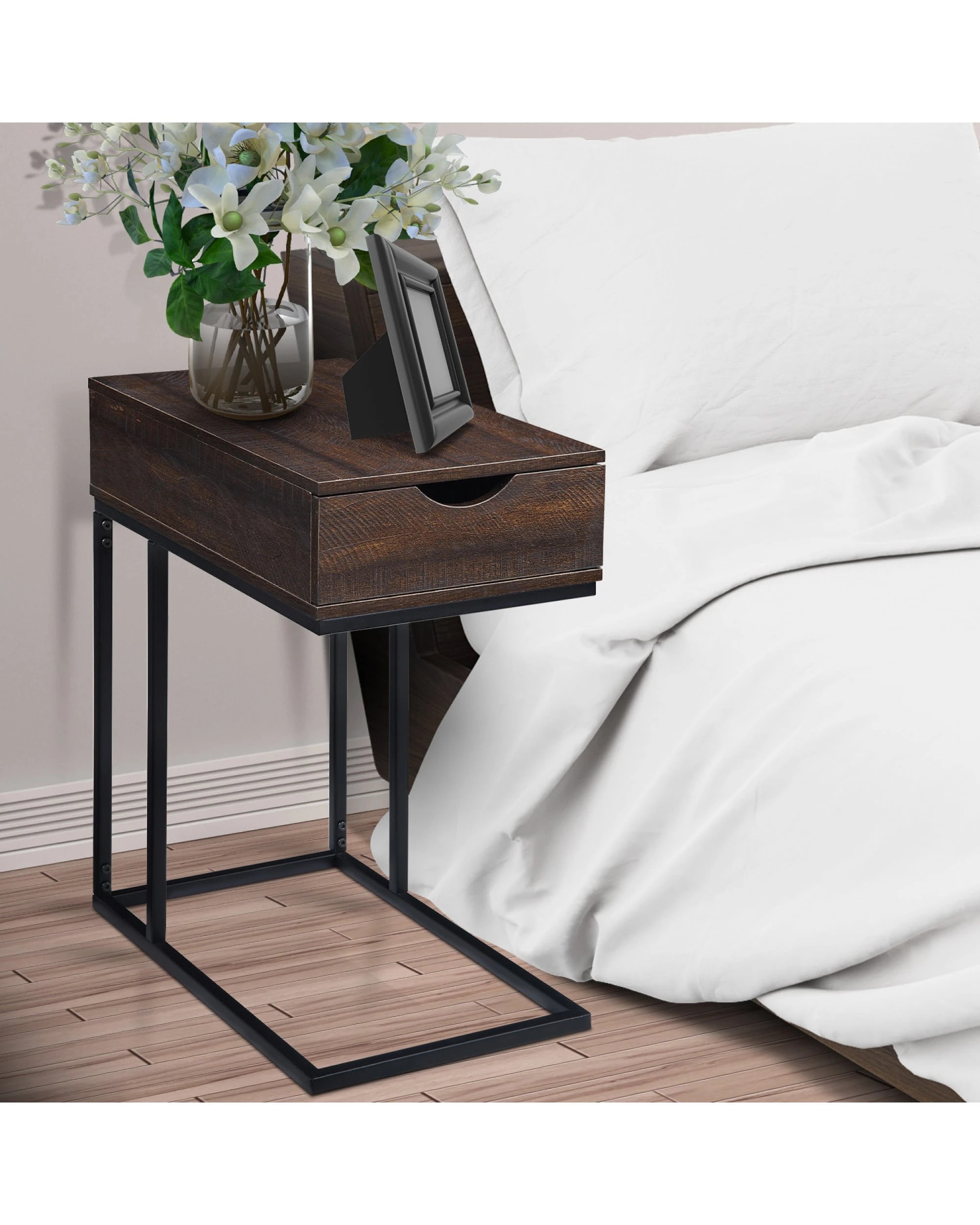 10 Sarantino C-Shaped Drawer Side Table Night Stand Metal Base, 10 of 10