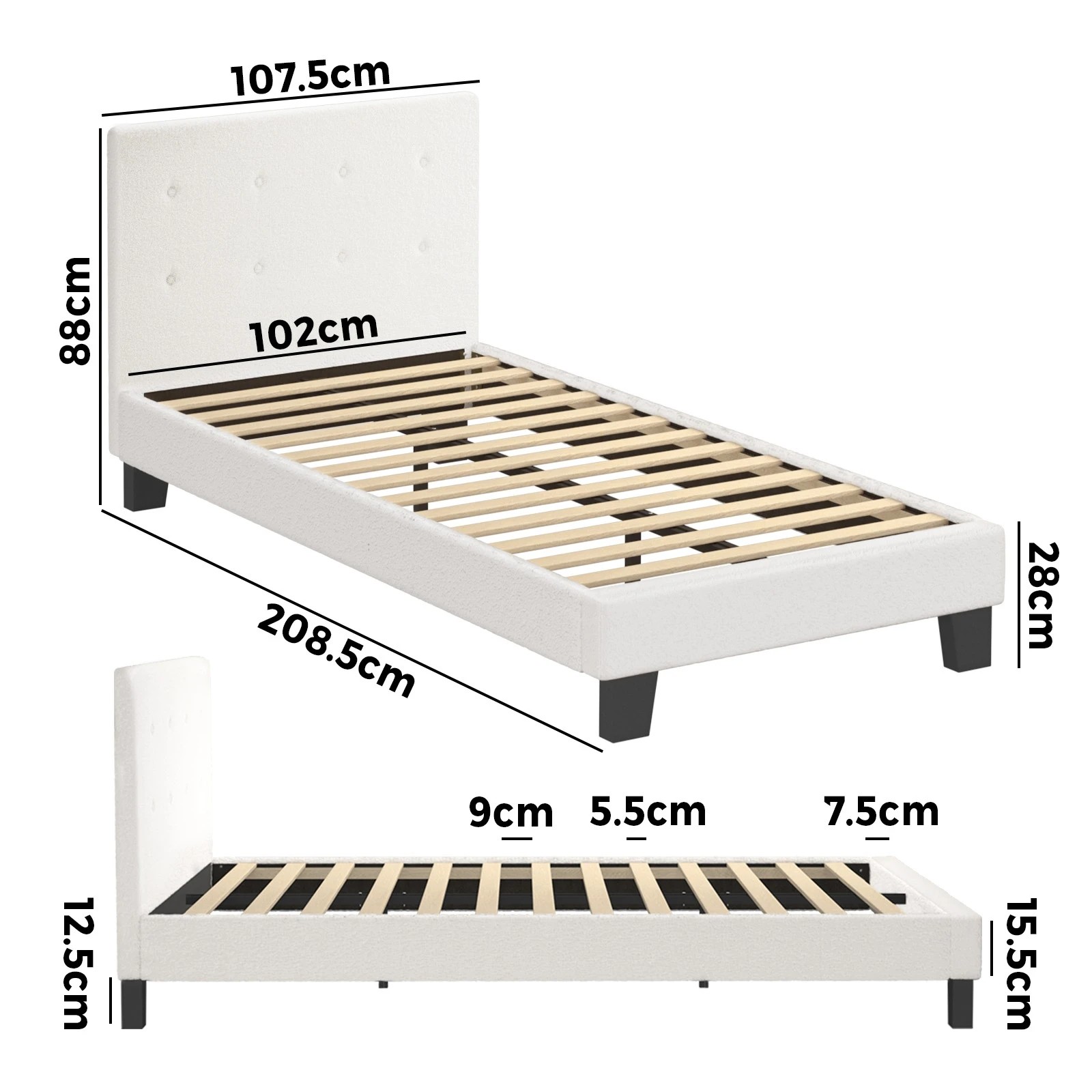 10 Oikiture King Single Bed Frame Bed Platform
 - White, 10 of 10