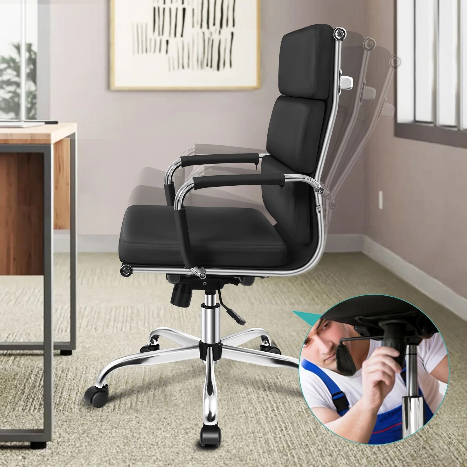 2 Alfordson Office Chair Ergonomic Paddings Executive Computer Work Seat High Back - Black, 2 of 8