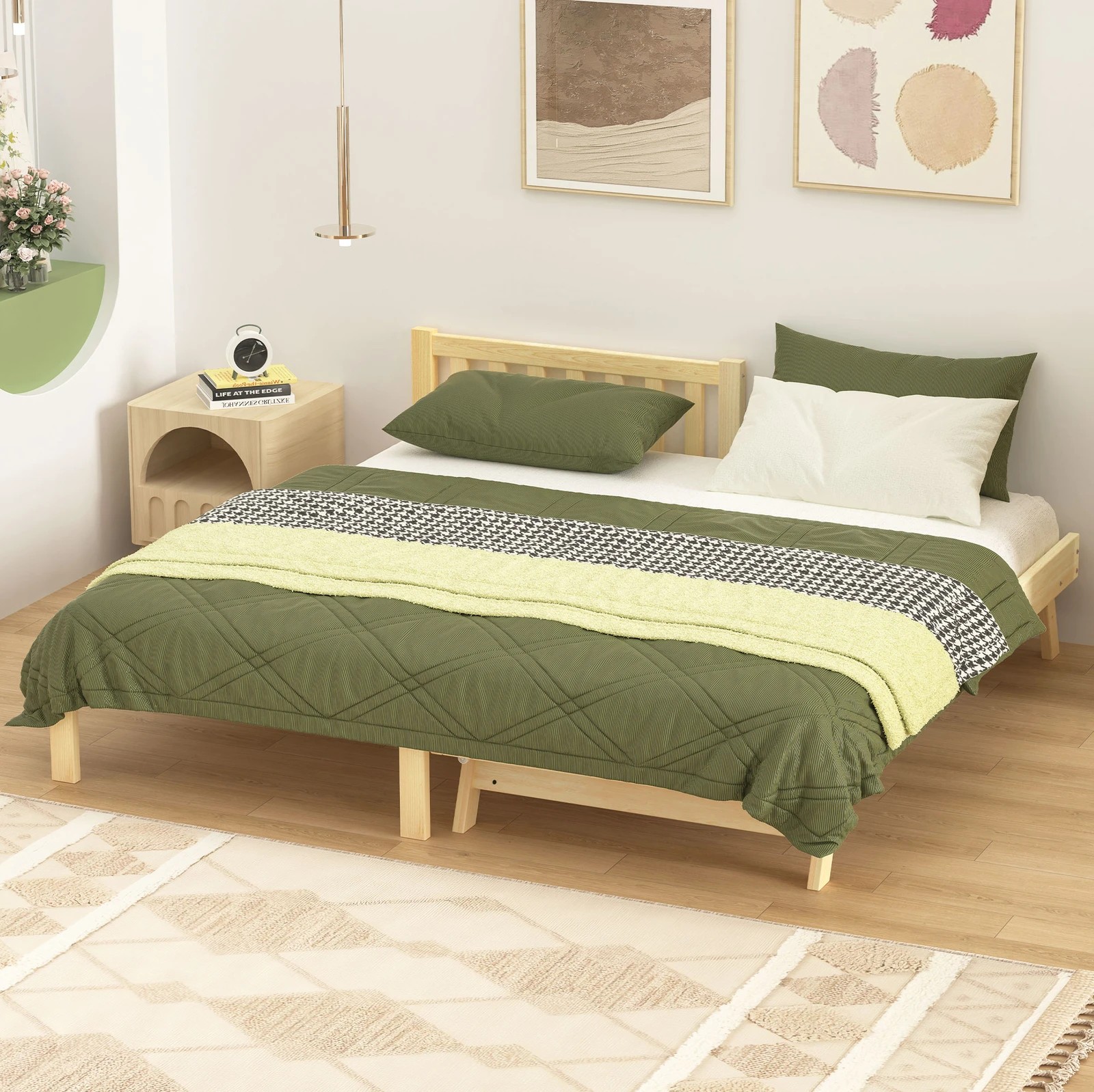 5 Alfordson Bed Frame 2x Single Size Trundle Wooden Mattress Base Timber - Natural, 5 of 10