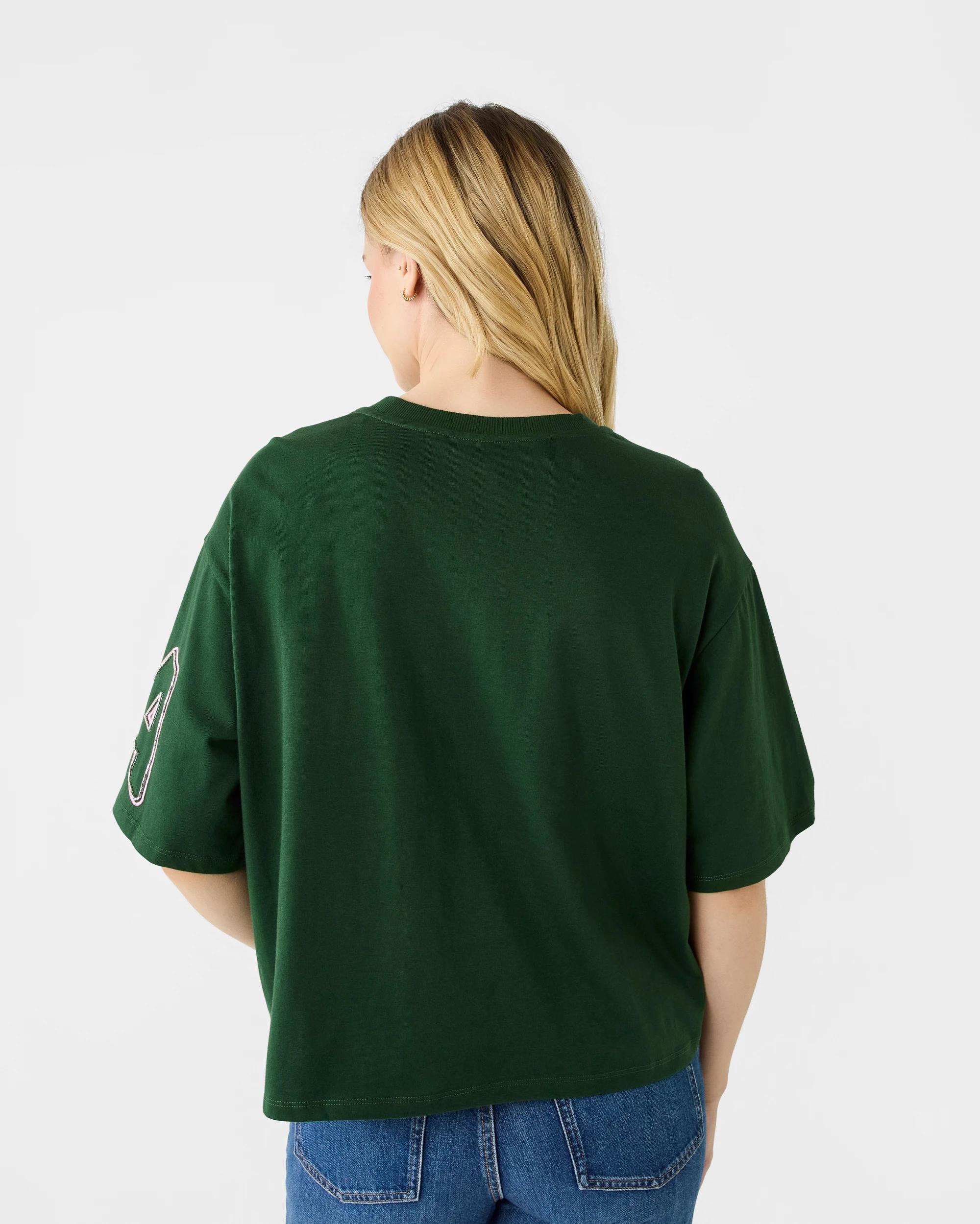 3 Short Sleeve Oversized Chopped  Christmas Beaded T-shirt Green, 3 of 6