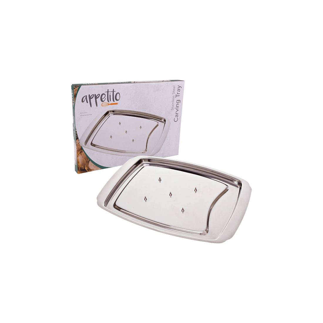 4 Appetito Stainless Steel Spike Carving Tray 35.5x25.5cm Food Preparation
 - Silver, 4 of 4