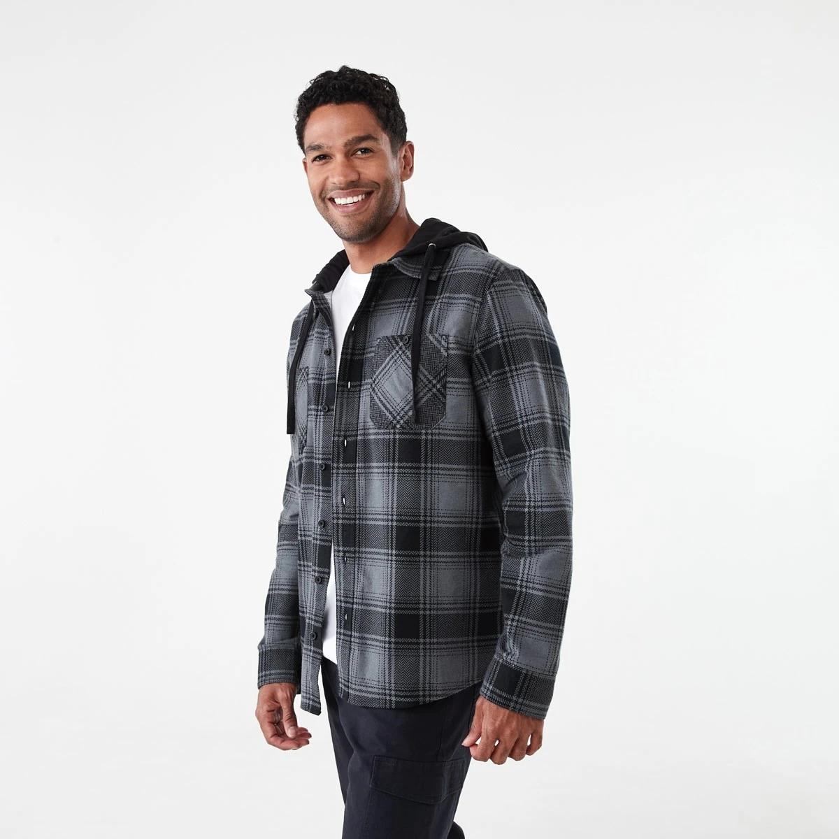 3 Workwear Long Sleeve Hooded Shirt Blk Check, 3 of 7