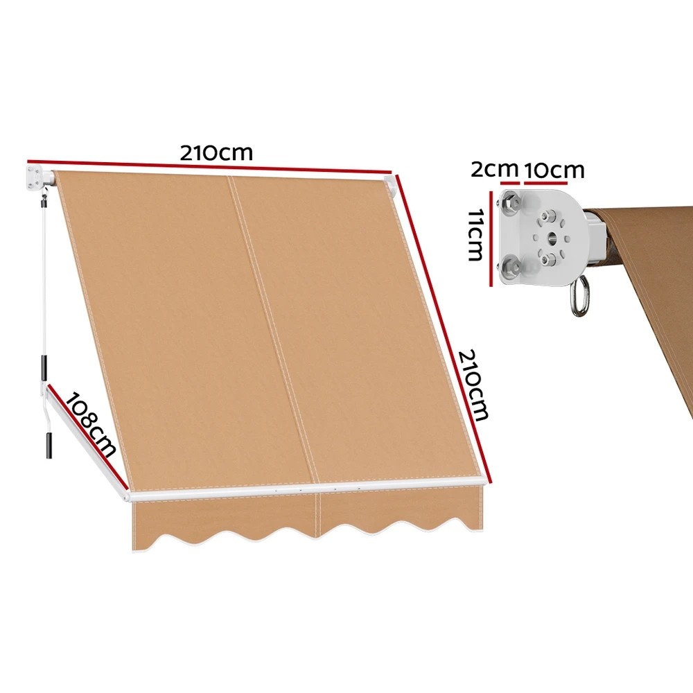 2 Instahut Window Fixed Pivot Arm Awning Outdoor Retractable Canopy 2.1X2.1M - Beige, 2 of 6