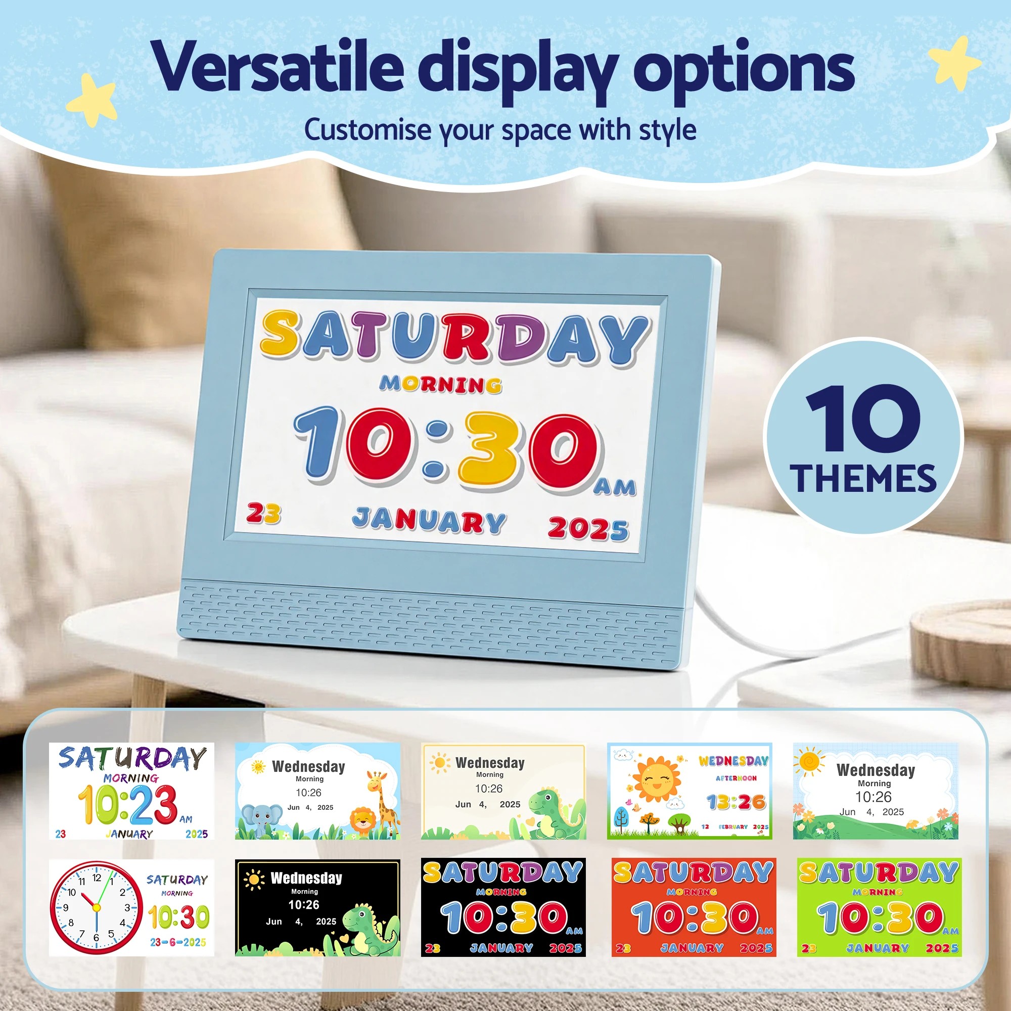 7 Artiss 7" Digital Day Clock Calendar Alarm LCD Children Sleep Trainer Clocks - Blue, 7 of 9