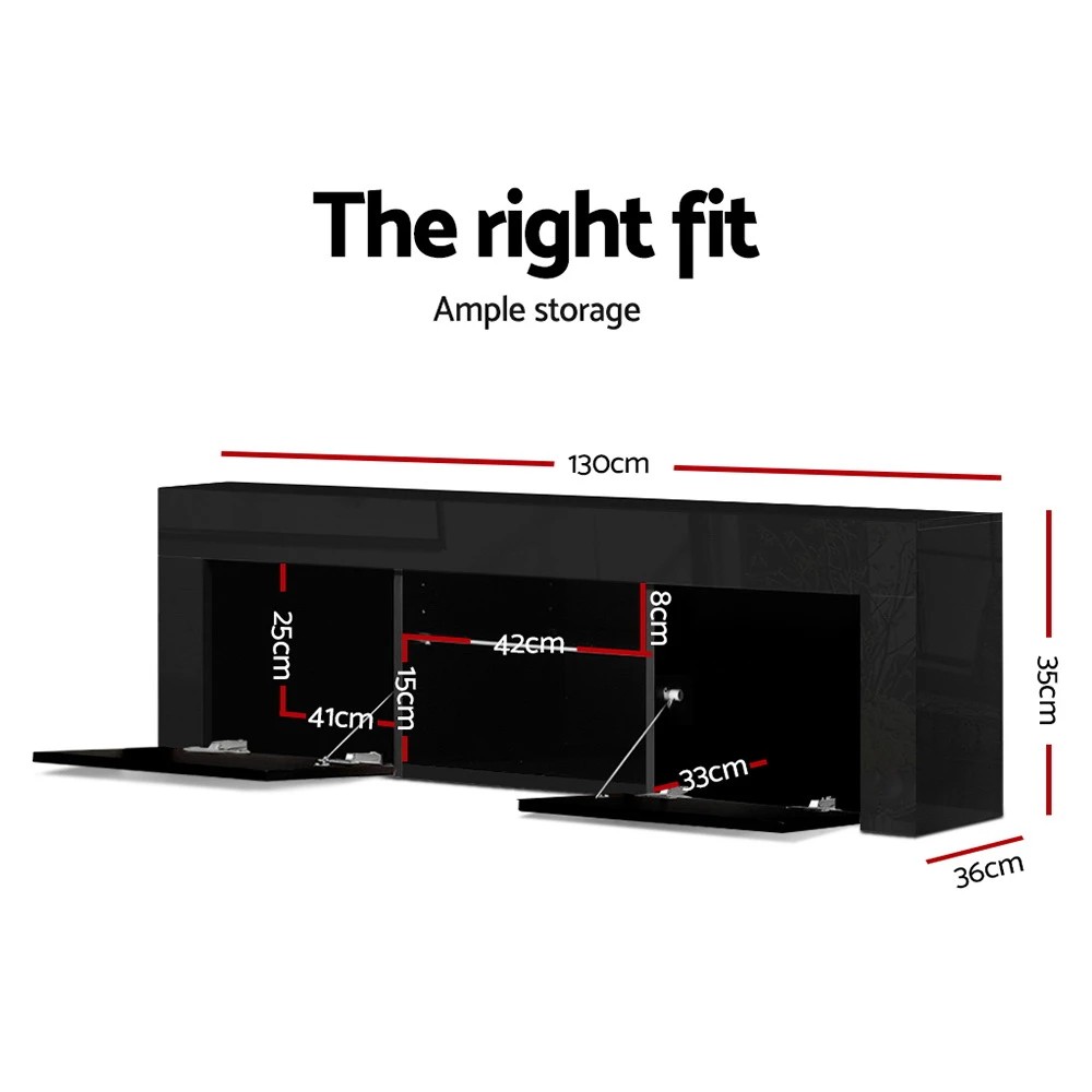 3 Artiss Entertainment Unit TV Cabinet LED 130cm Angus - Black, 3 of 8