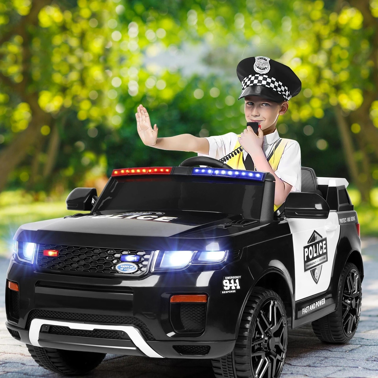 2 Alfordson Kids Police Ride On Car 12V Electric Toy Patrol Remote Control - Black, 2 of 10